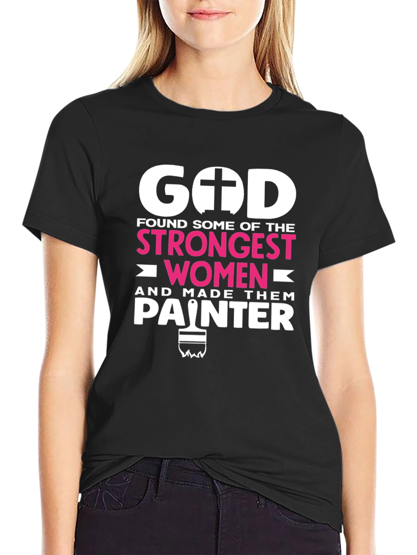 Black Strong Women Painter T-Shirt view 2