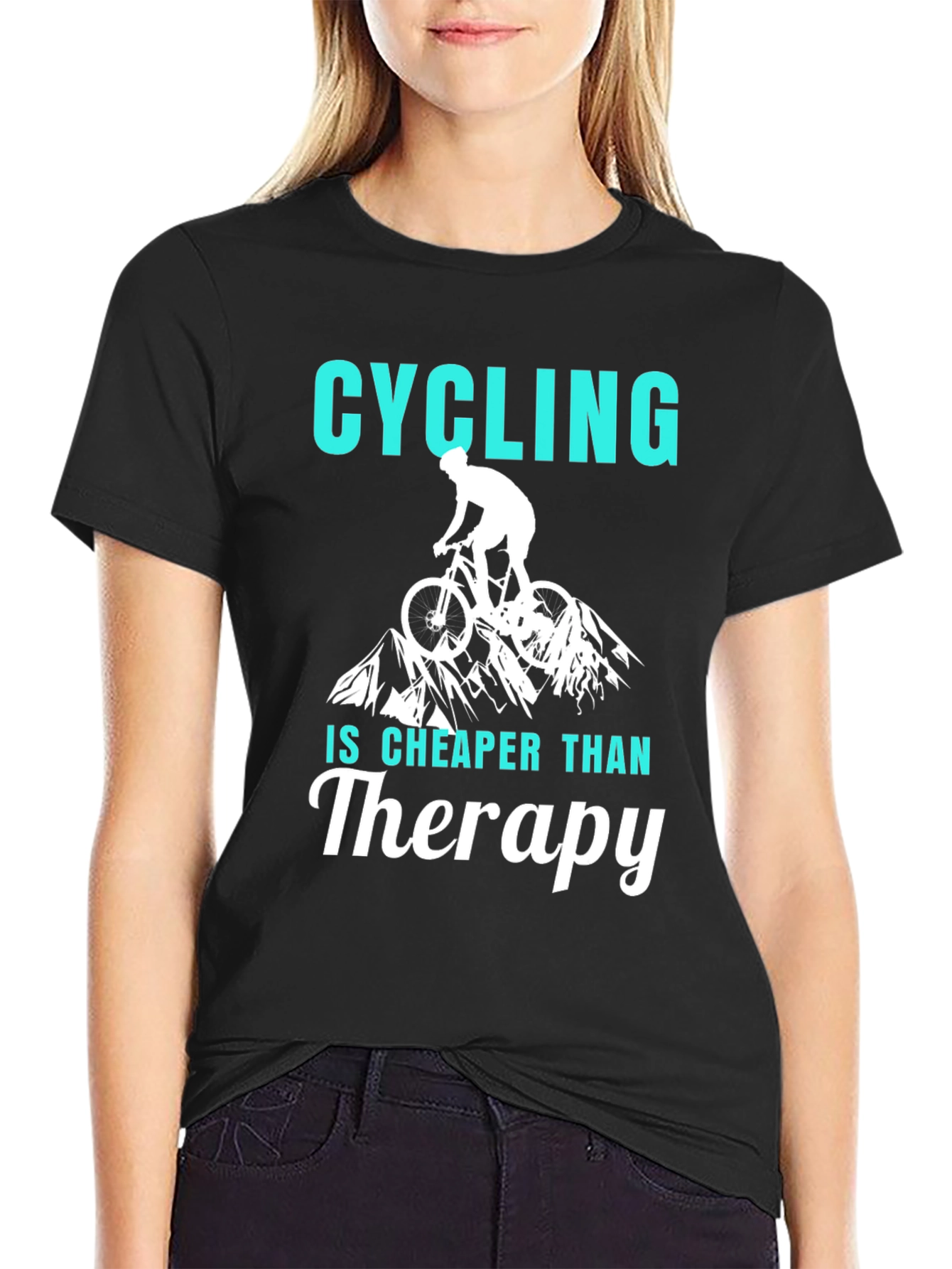 Black Cycling Cheaper Than Therapy Graphic T-Shirt view 2