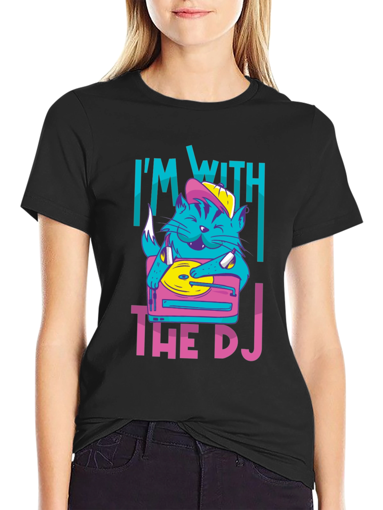 Black I'm With The DJ Cat Graphic T-Shirt view 2