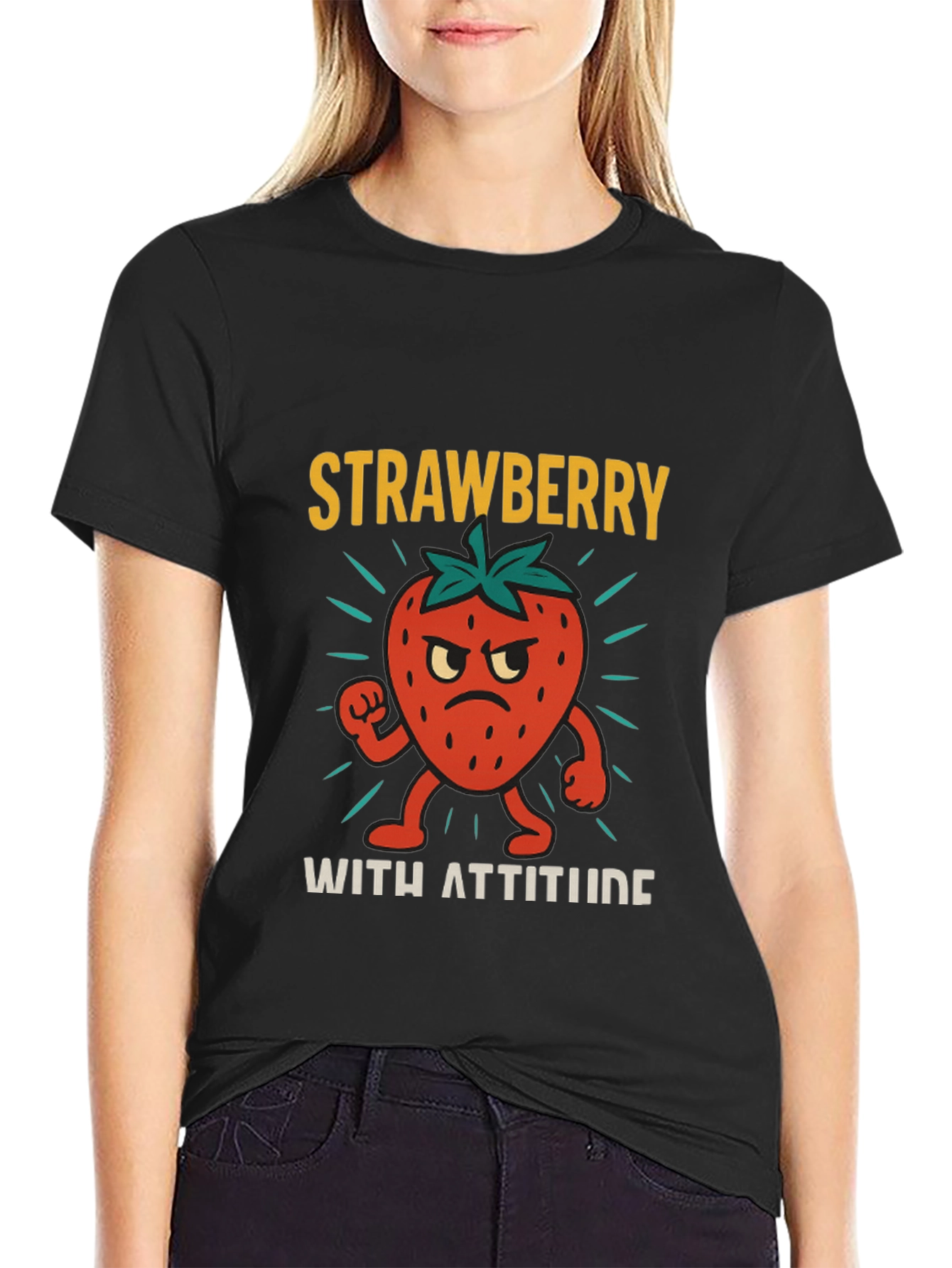 Black Strawberry With Attitude Graphic T-Shirt view 2