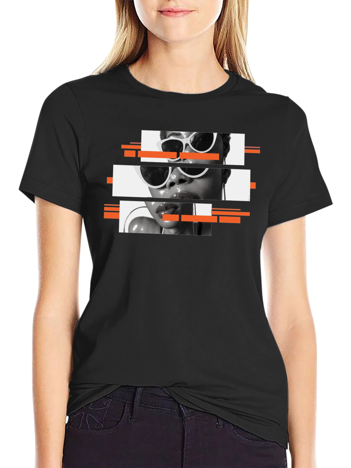 Black Modern Glitch Graphic Tee - Cool Black T-Shirt view 2