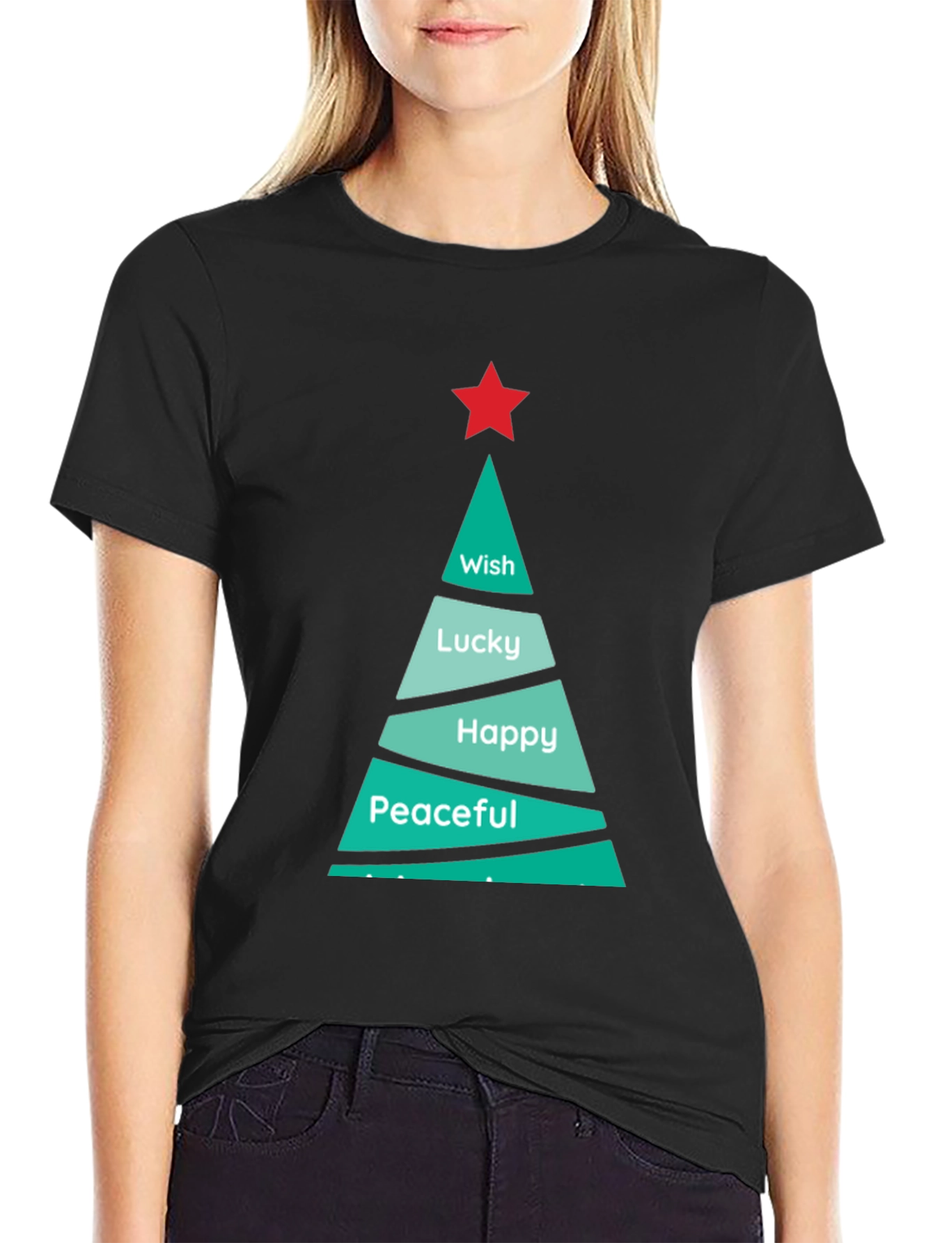 Black Festive Christmas Tree Wish T-Shirt view 2