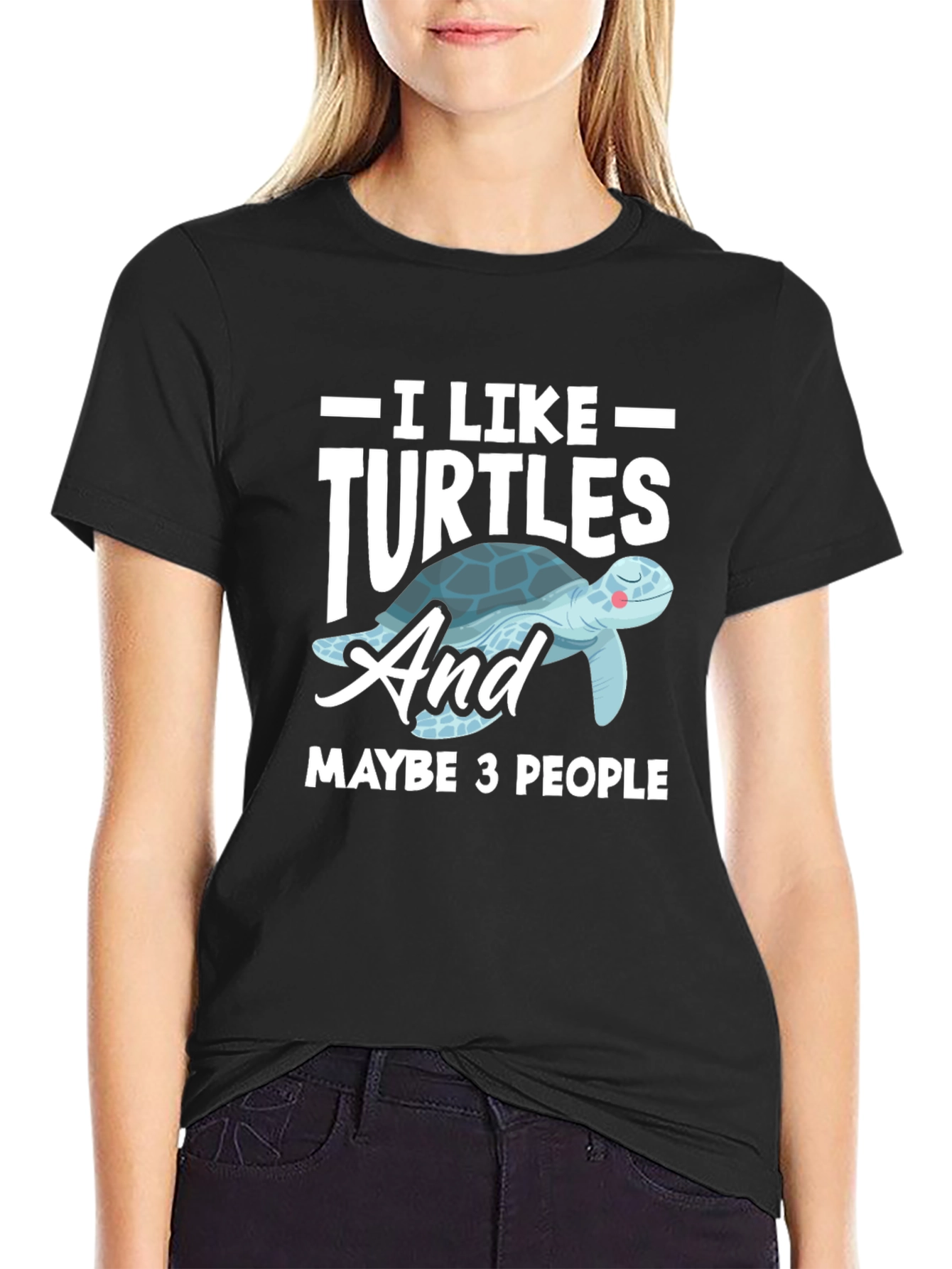 Black I Like Turtles Graphic T-Shirt view 2