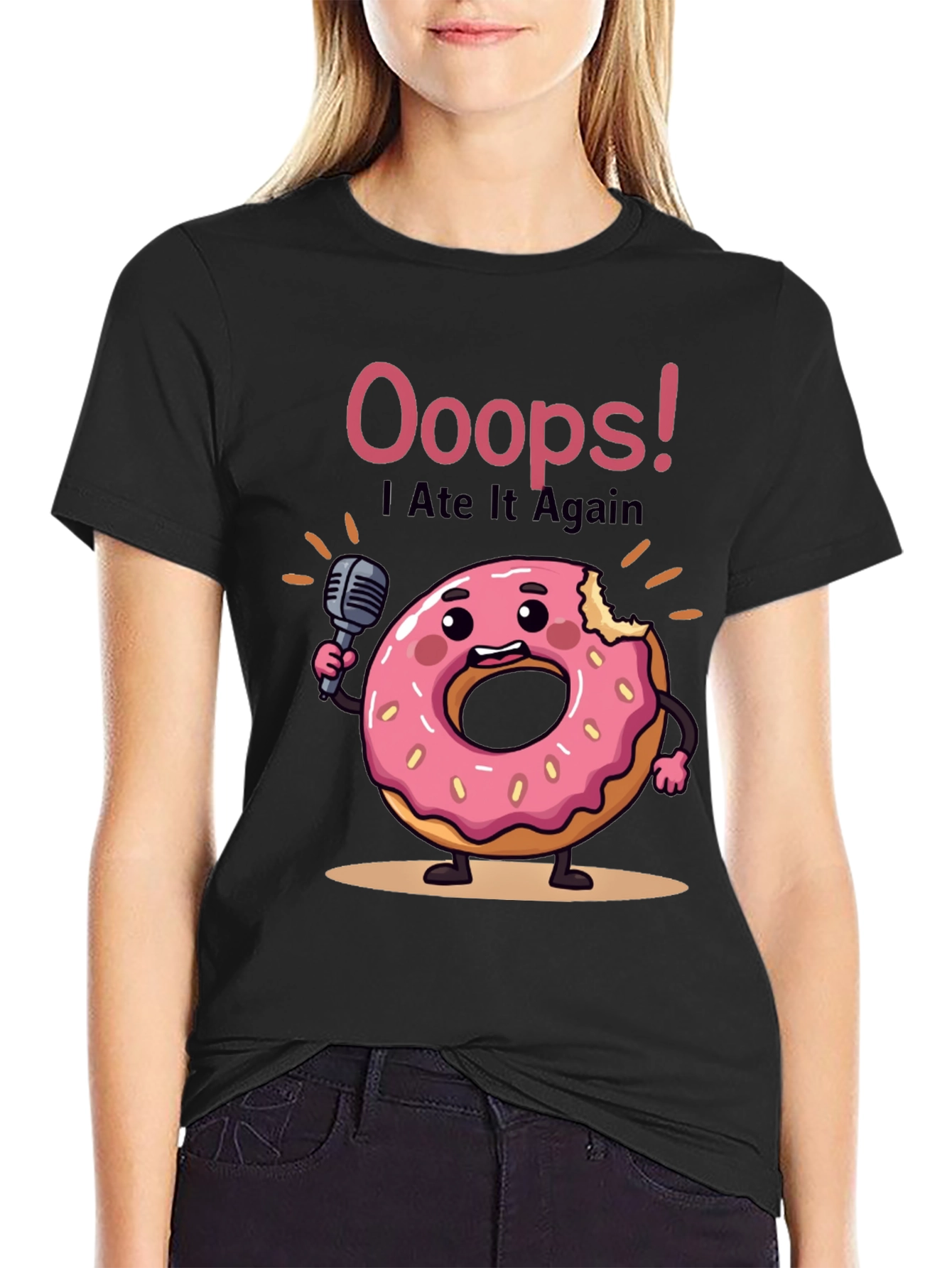 Black Funny Donut Graphic T-Shirt - Ooops! I Ate It Again view 2
