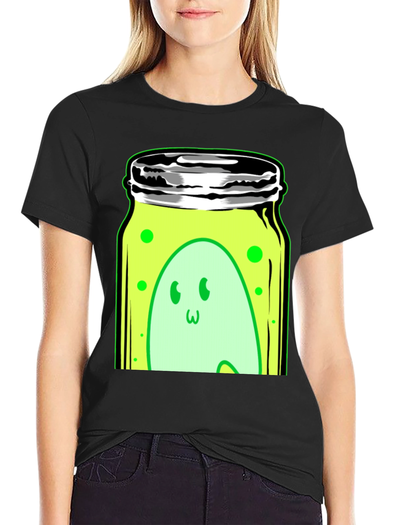Black Ghost in a Jar Graphic Tee - Black Cotton Blend view 2