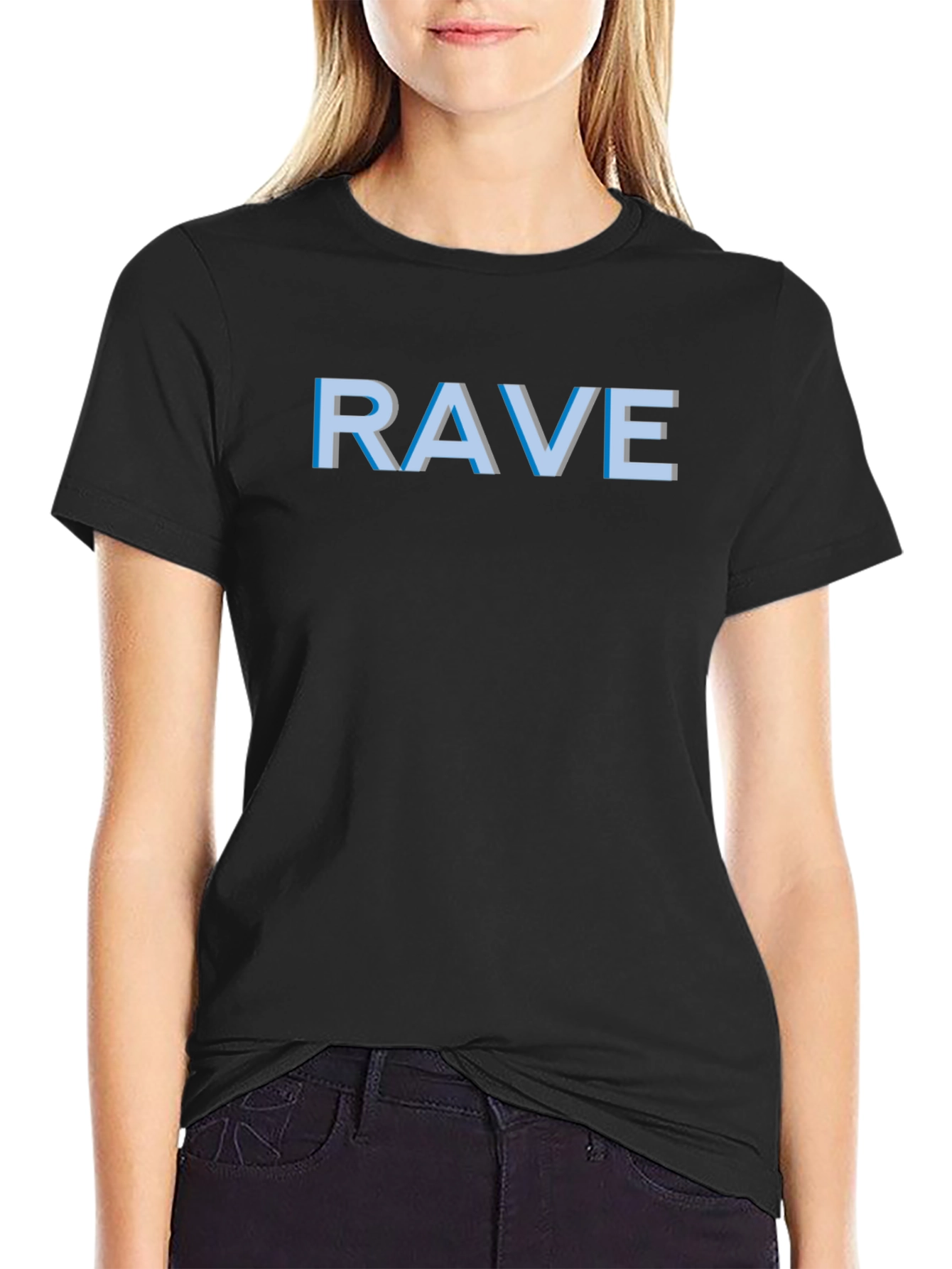 Black Rave T-Shirt - Black Crew Neck Graphic Tee view 2
