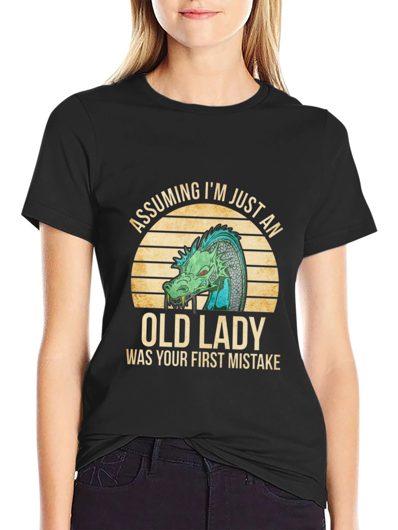 Black Assuming I'm Just an Old Lady Dragon T-Shirt view 2