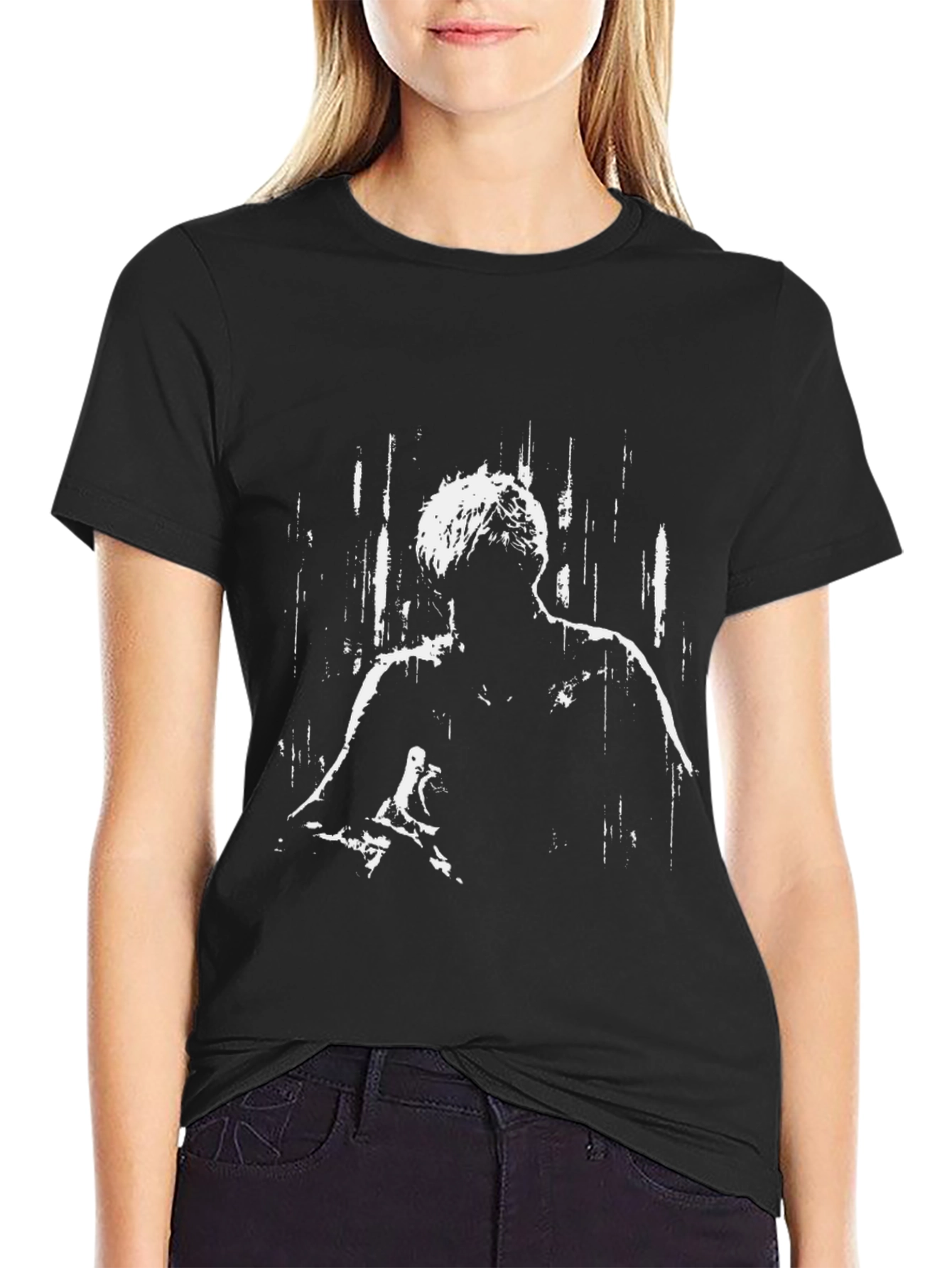 Black Abstract Figure Graphic Black T-Shirt view 2