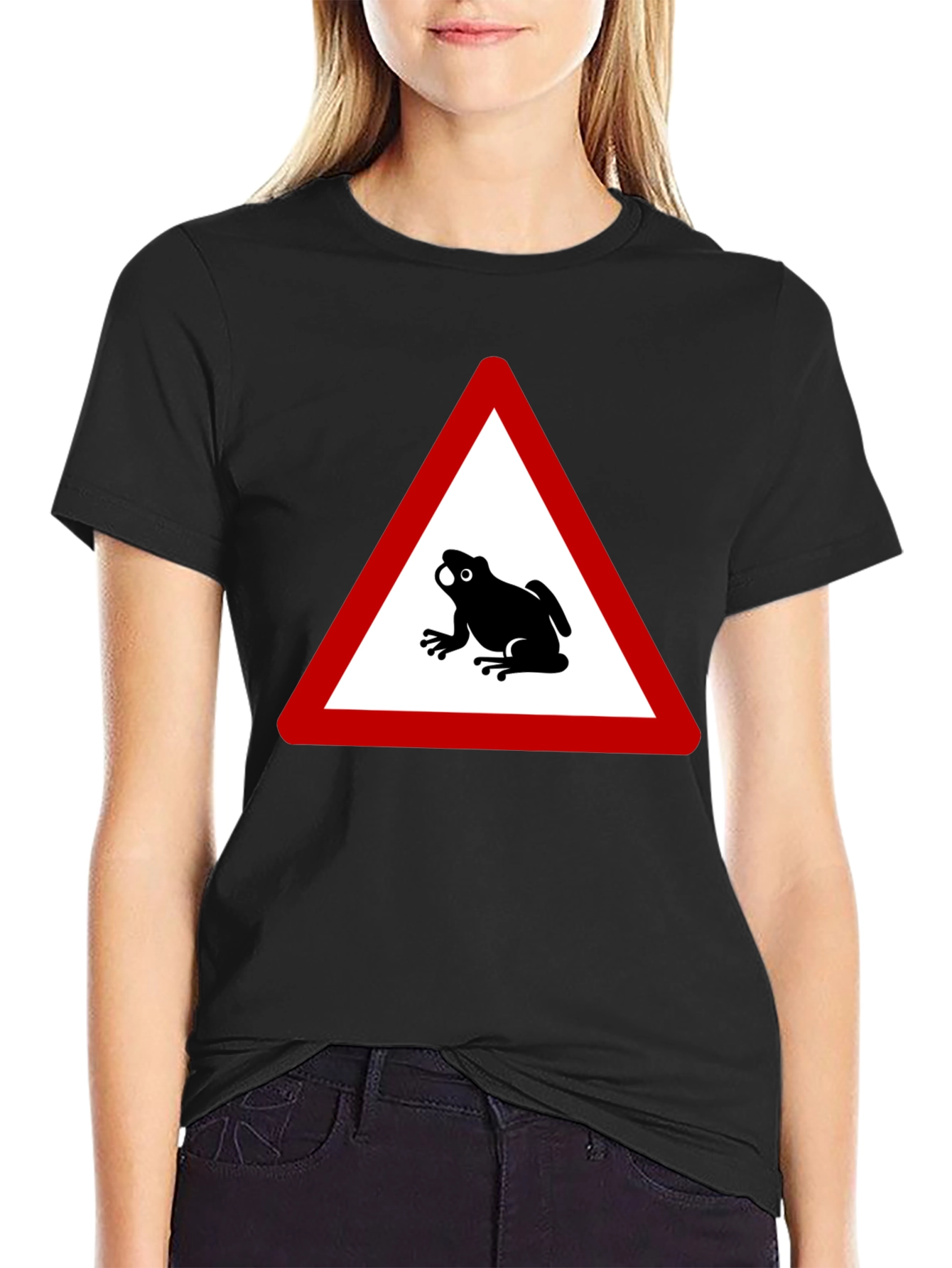 Black Frog Warning Sign Black T-Shirt view 2