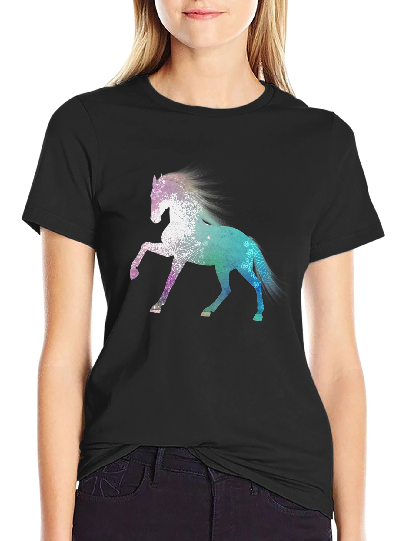 Black Horse Graphic Tee - Stylish Black Cotton Blend Shirt view 2