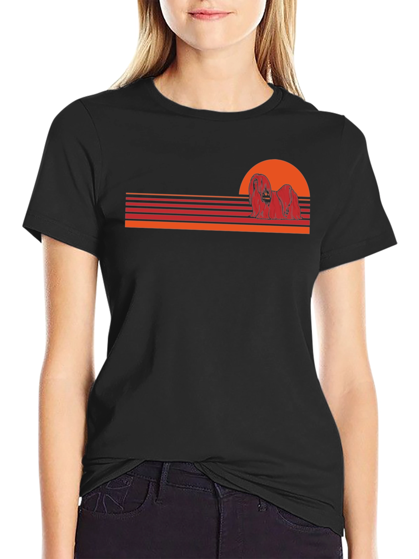 Black Retro Dog Sunset T-Shirt view 2