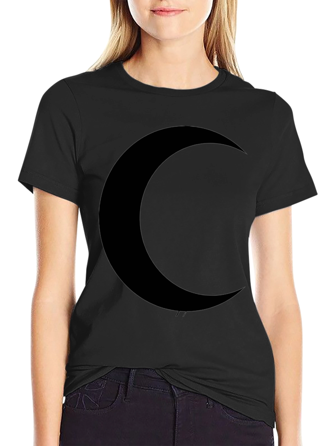 Black Black Crescent Moon Graphic T-Shirt - Modern Style view 2