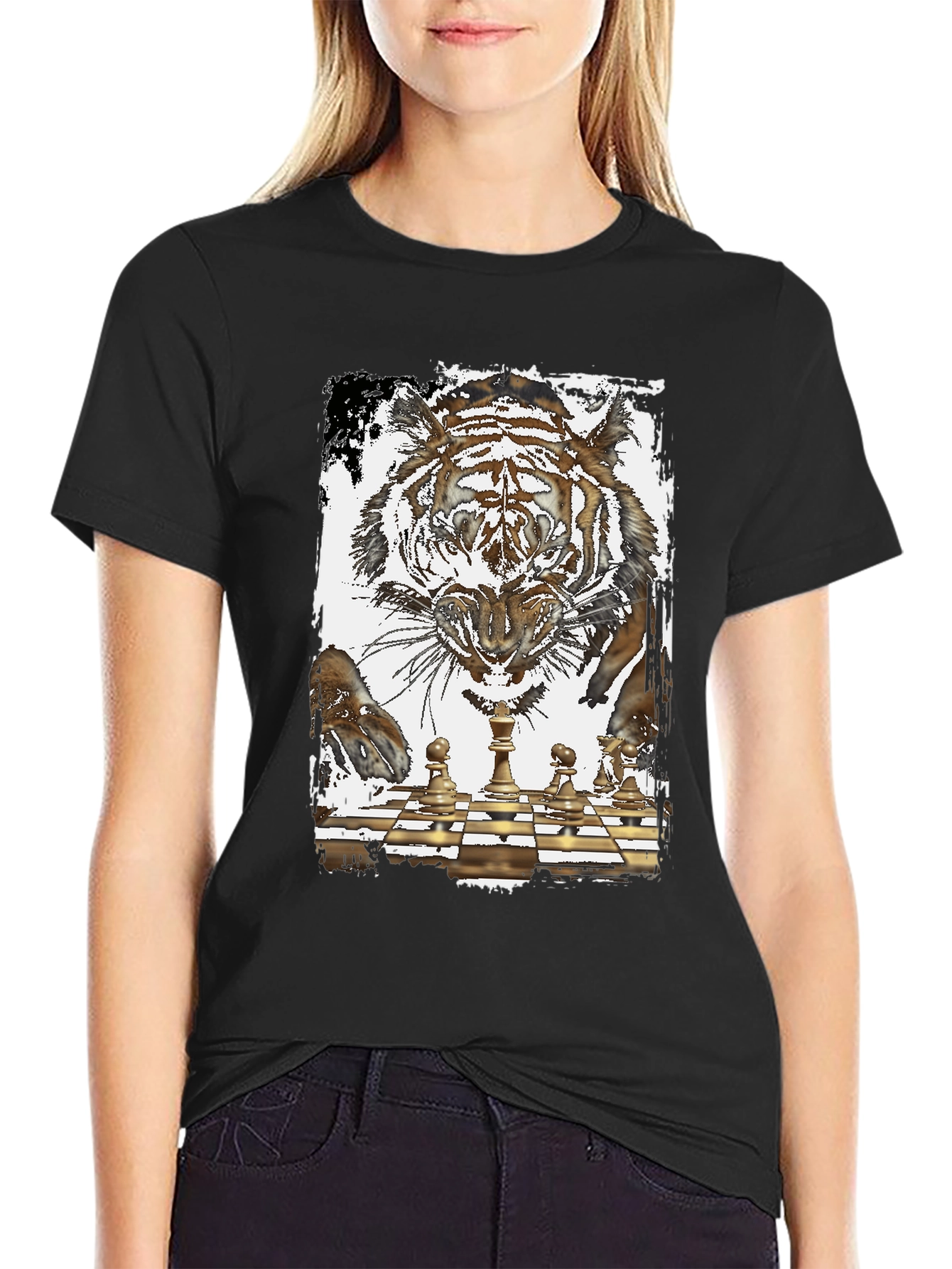 Black Tiger Chess Graphic T-Shirt view 2