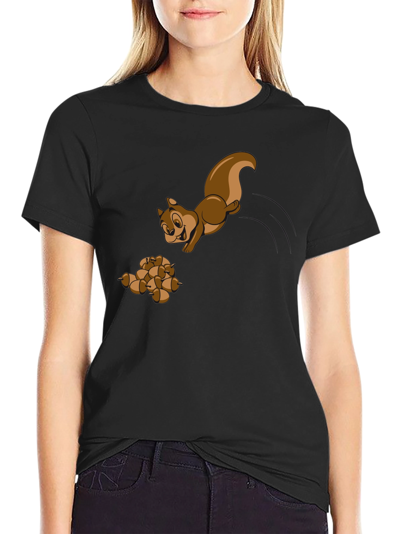 Black Squirrel and Acorns Graphic Tee - Black view 2