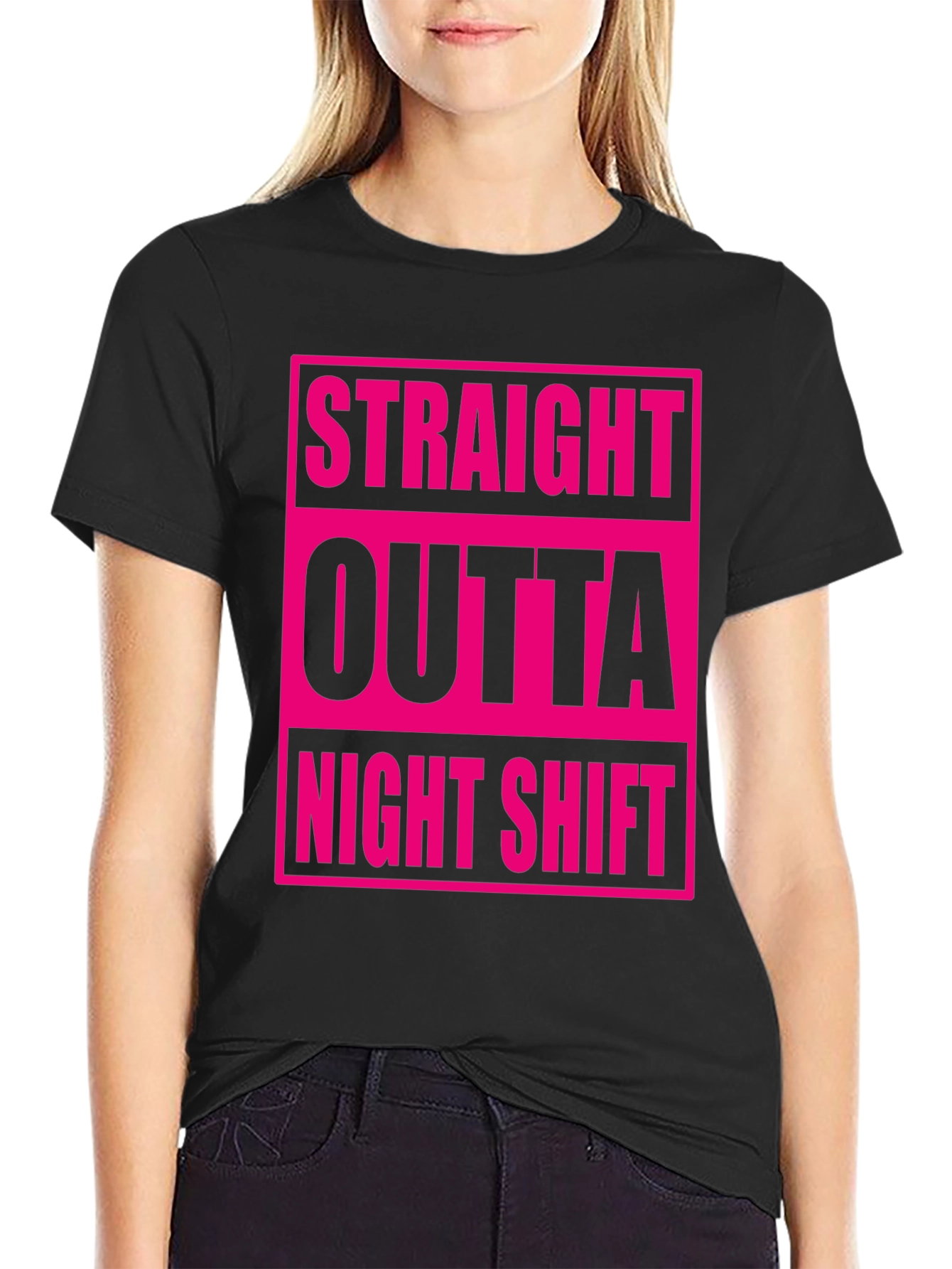 Black Straight Outta Night Shift Graphic Tee view 2