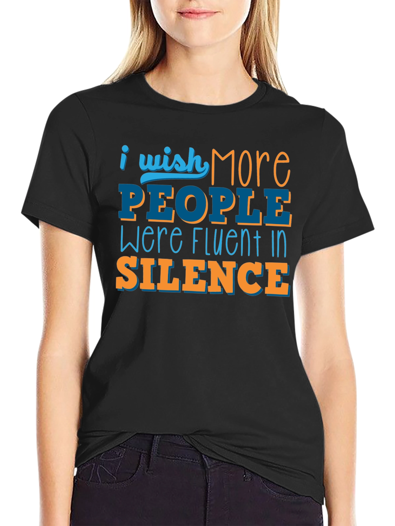 Black I Wish More People Were Fluent in Silence T-Shirt view 2