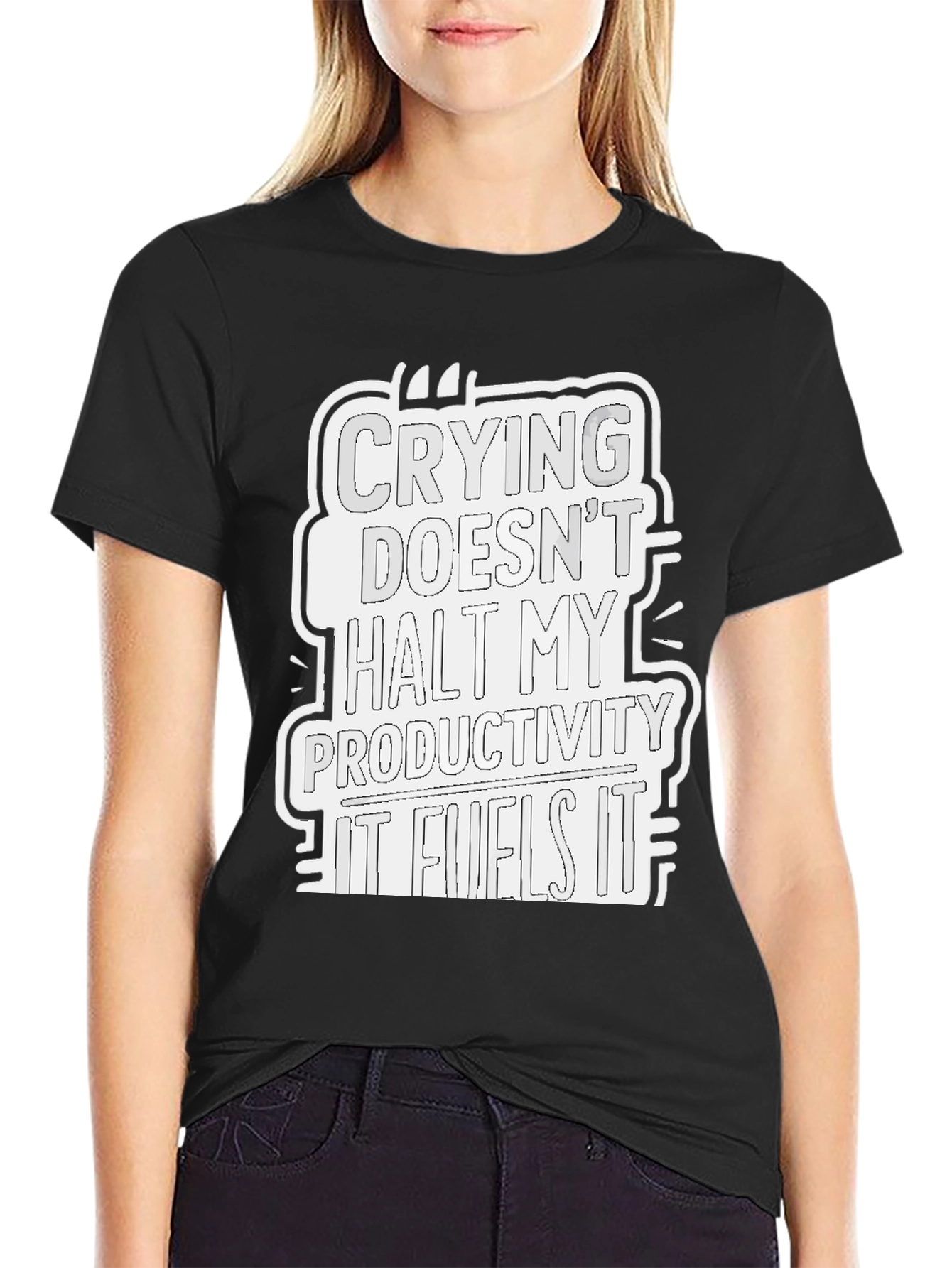 Black Crying Fuels Productivity Graphic Tee - Black view 2