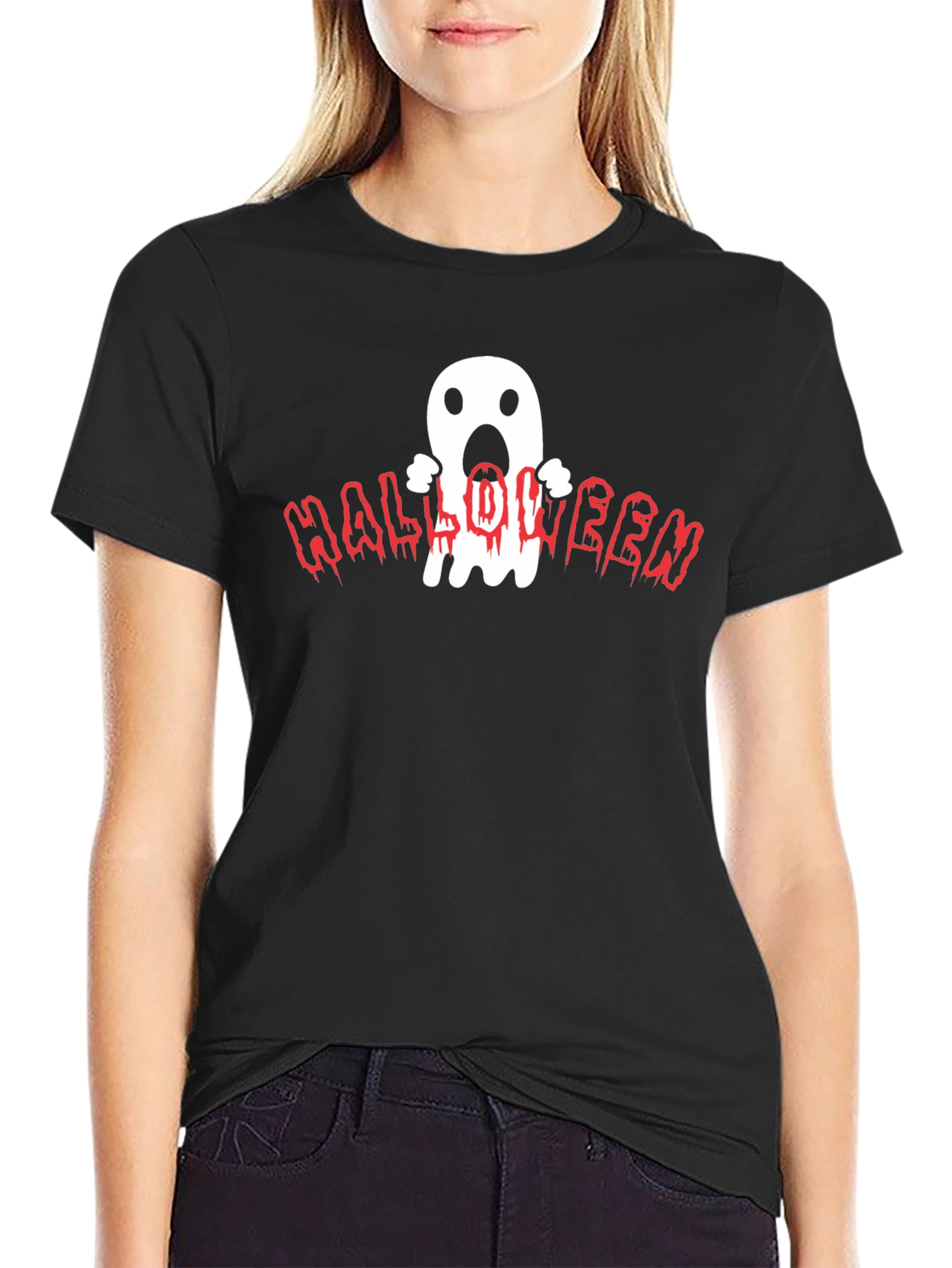 Black Halloween Ghost Graphic T-Shirt view 2