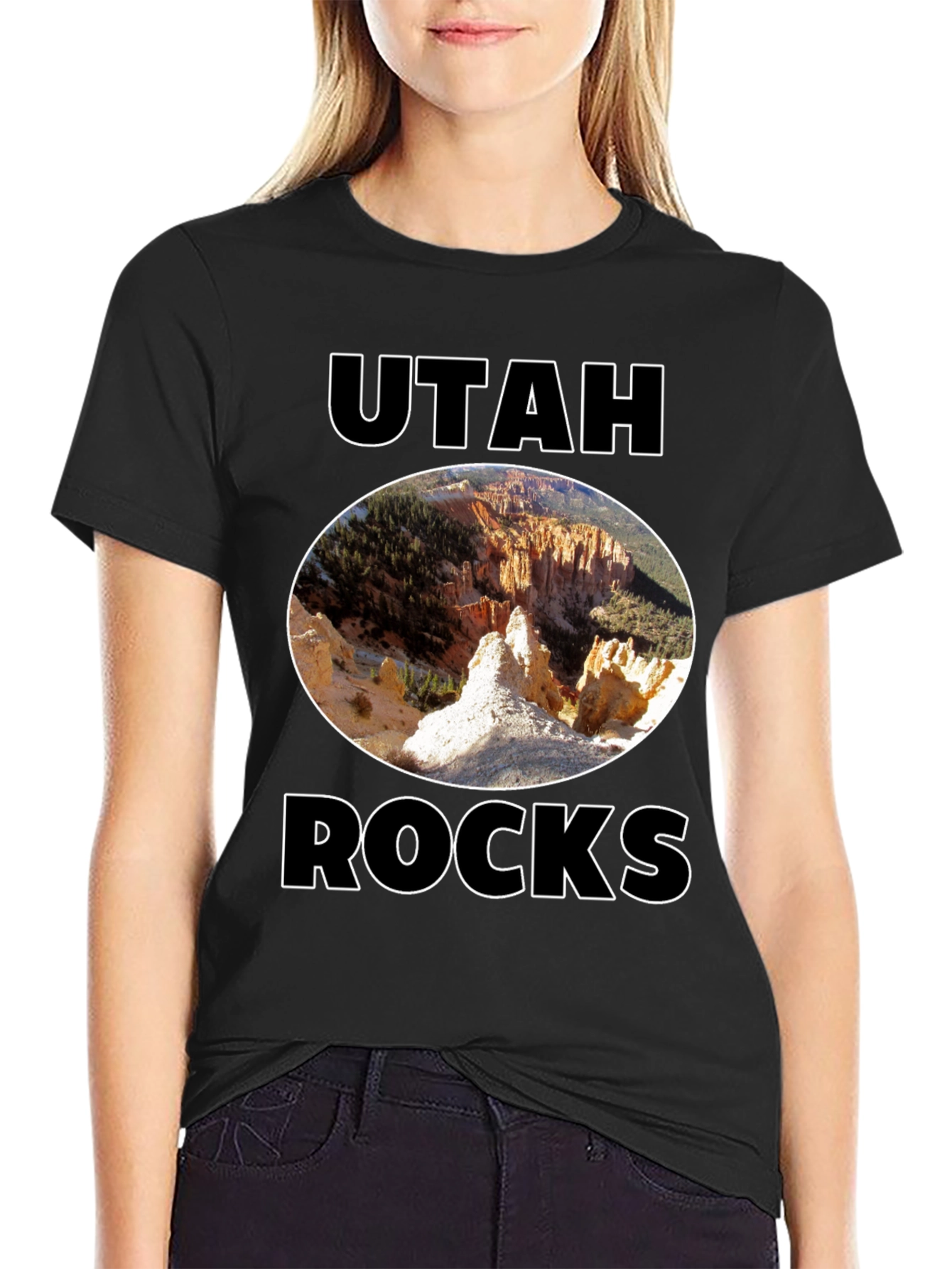 Black Utah Rocks T-Shirt - Black Cotton Graphic Tee view 2