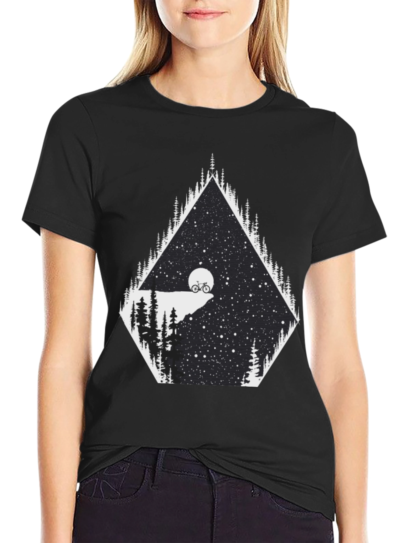 Black Night Ride T-Shirt - Mountain Bike Scene Graphic Tee view 2