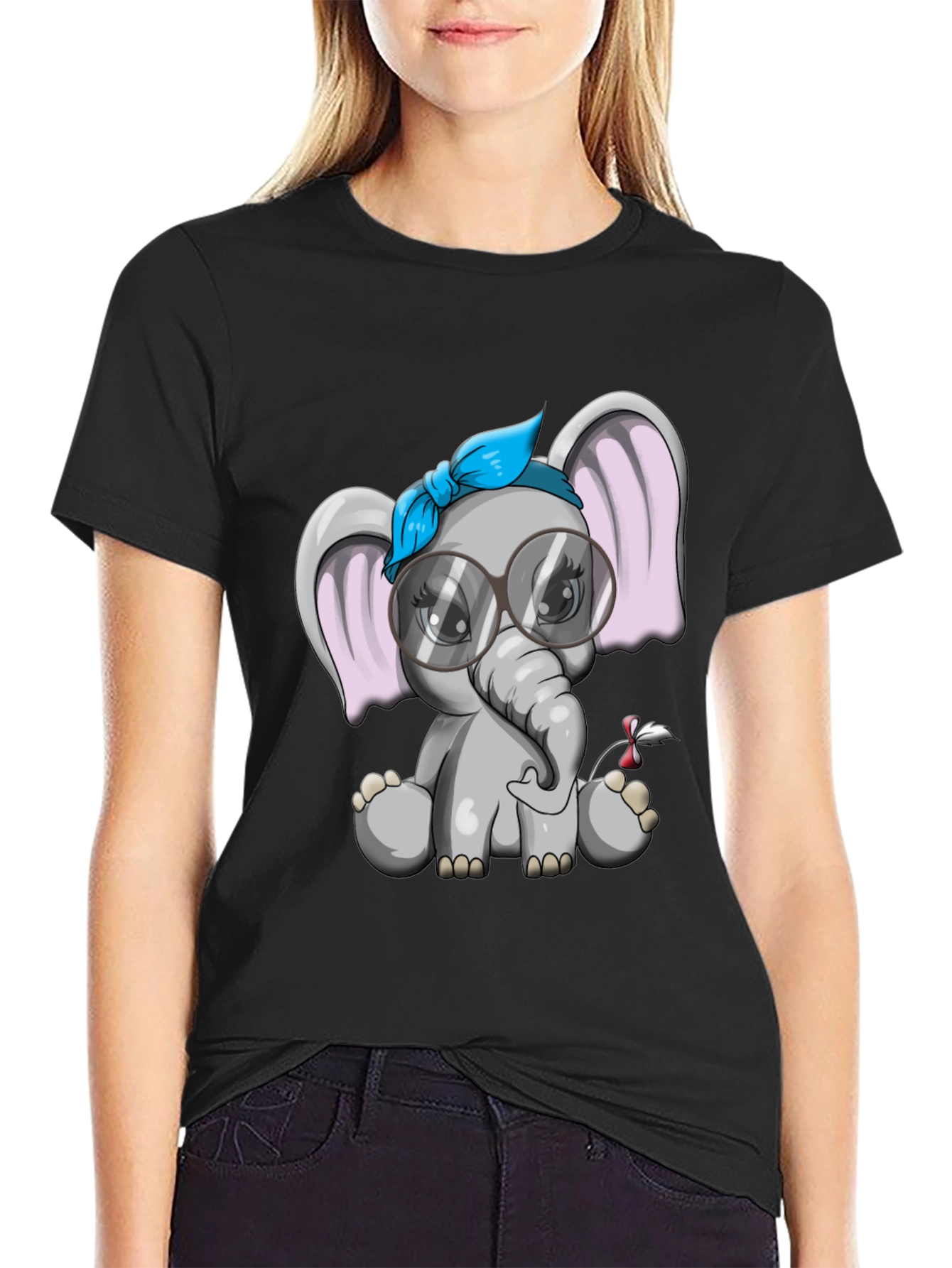 Black Cute Elephant Graphic Tee - Black view 2