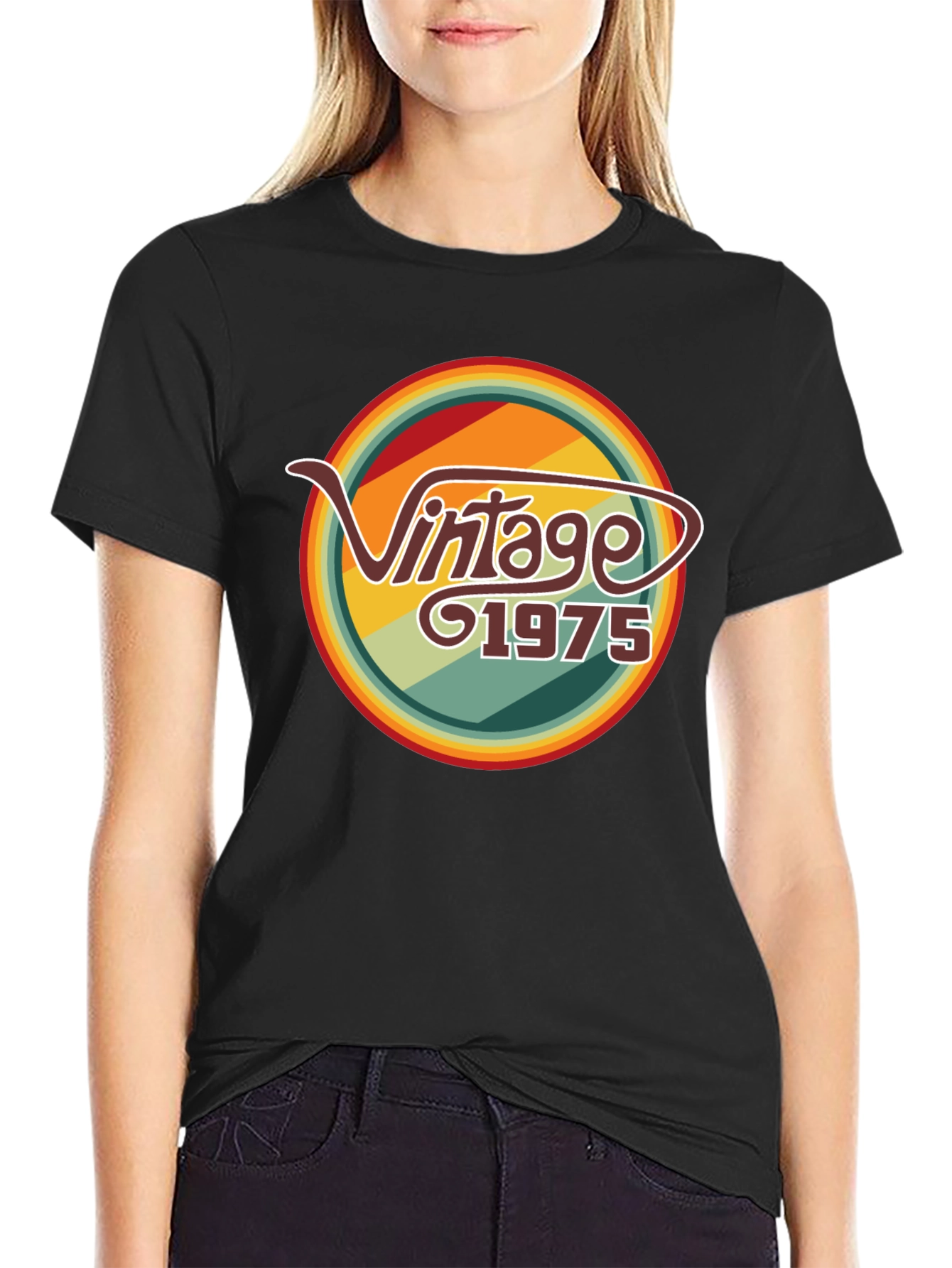 Black Vintage 1975 Graphic T-Shirt - Retro Style view 2