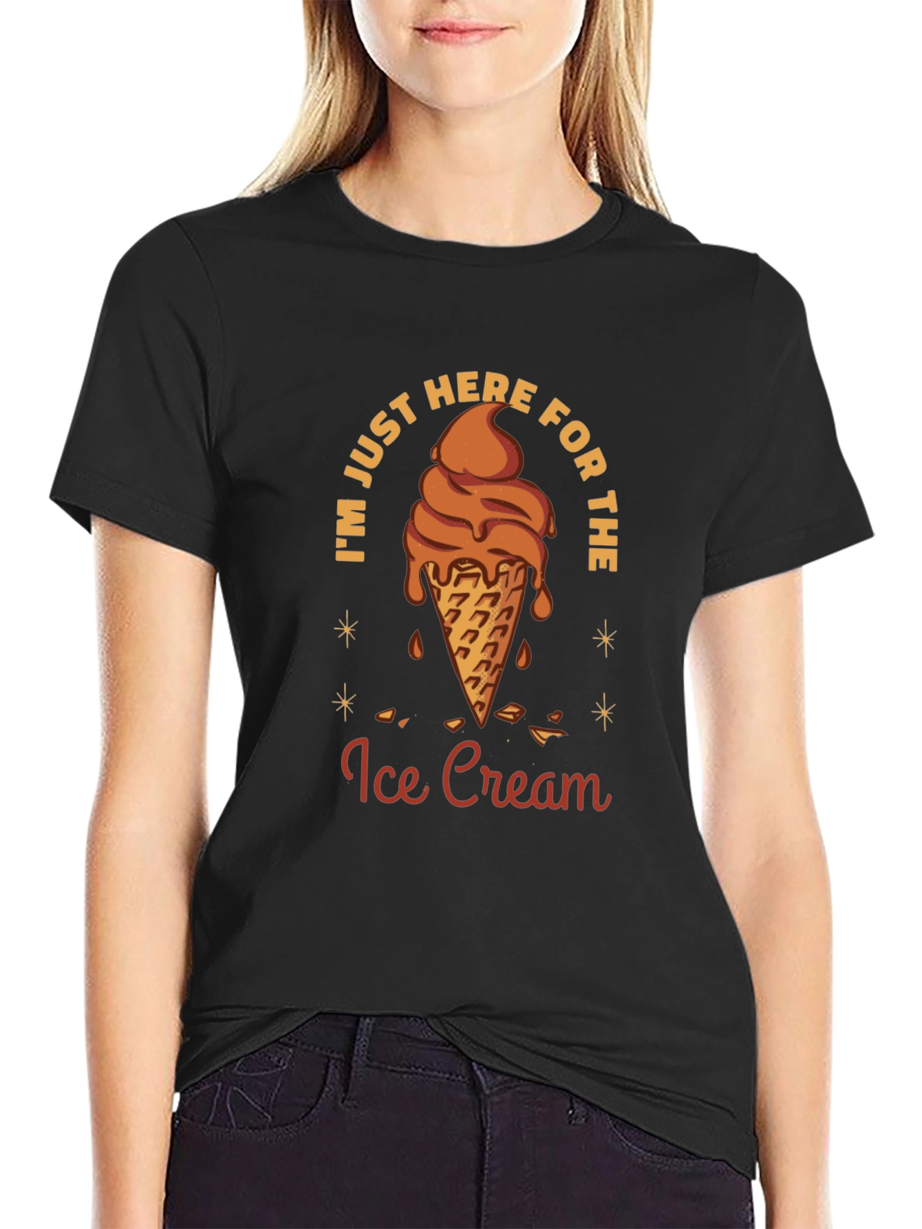 Black Ice Cream Lover Graphic Tee - "Just Here For The Ice Cream" view 2