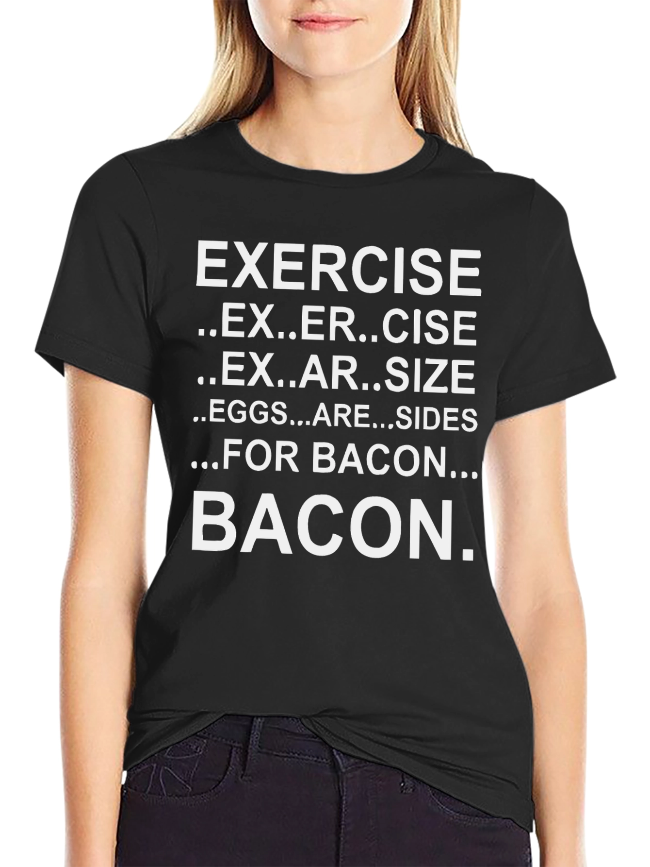 Black Exercise Bacon T-Shirt: Eggs Are Sides view 2