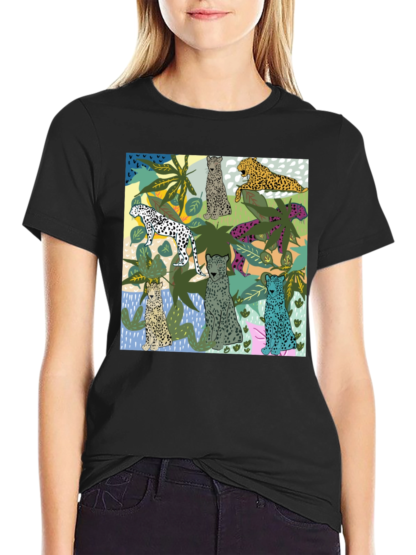 Black Jungle Cats Black T-Shirt view 2