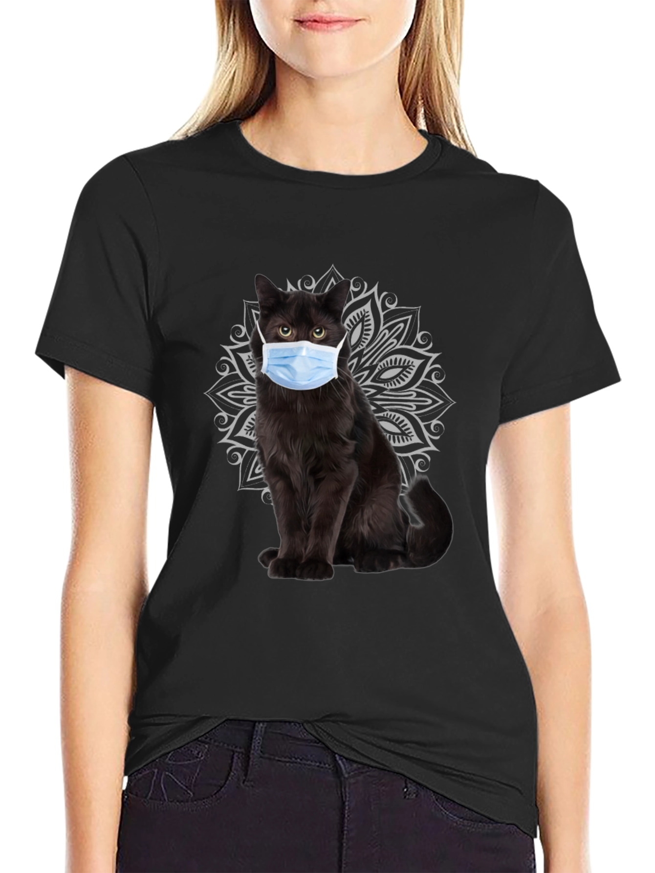 Black Masked Cat Graphic Tee - Unique Novelty T-Shirt view 2