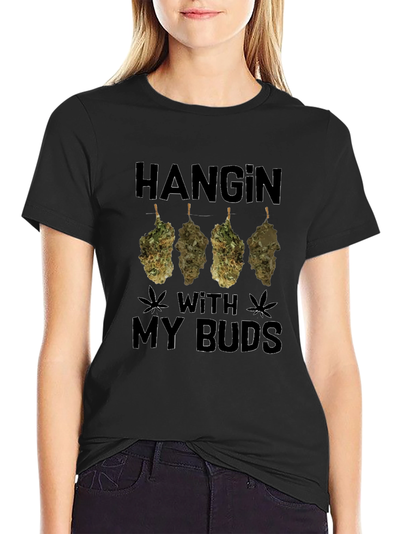 Black Hanging With My Buds Graphic Tee - Marijuana Theme view 2