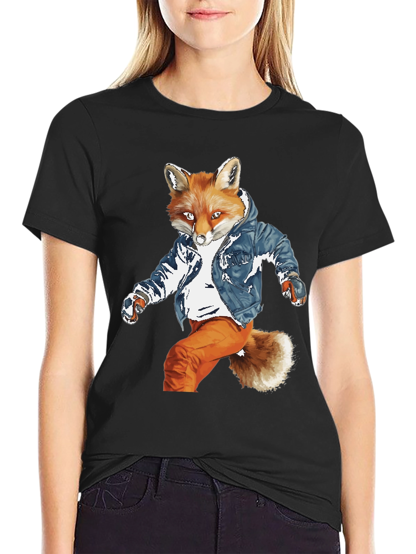 Black Cool Fox Graphic Tee - Urban Style view 2