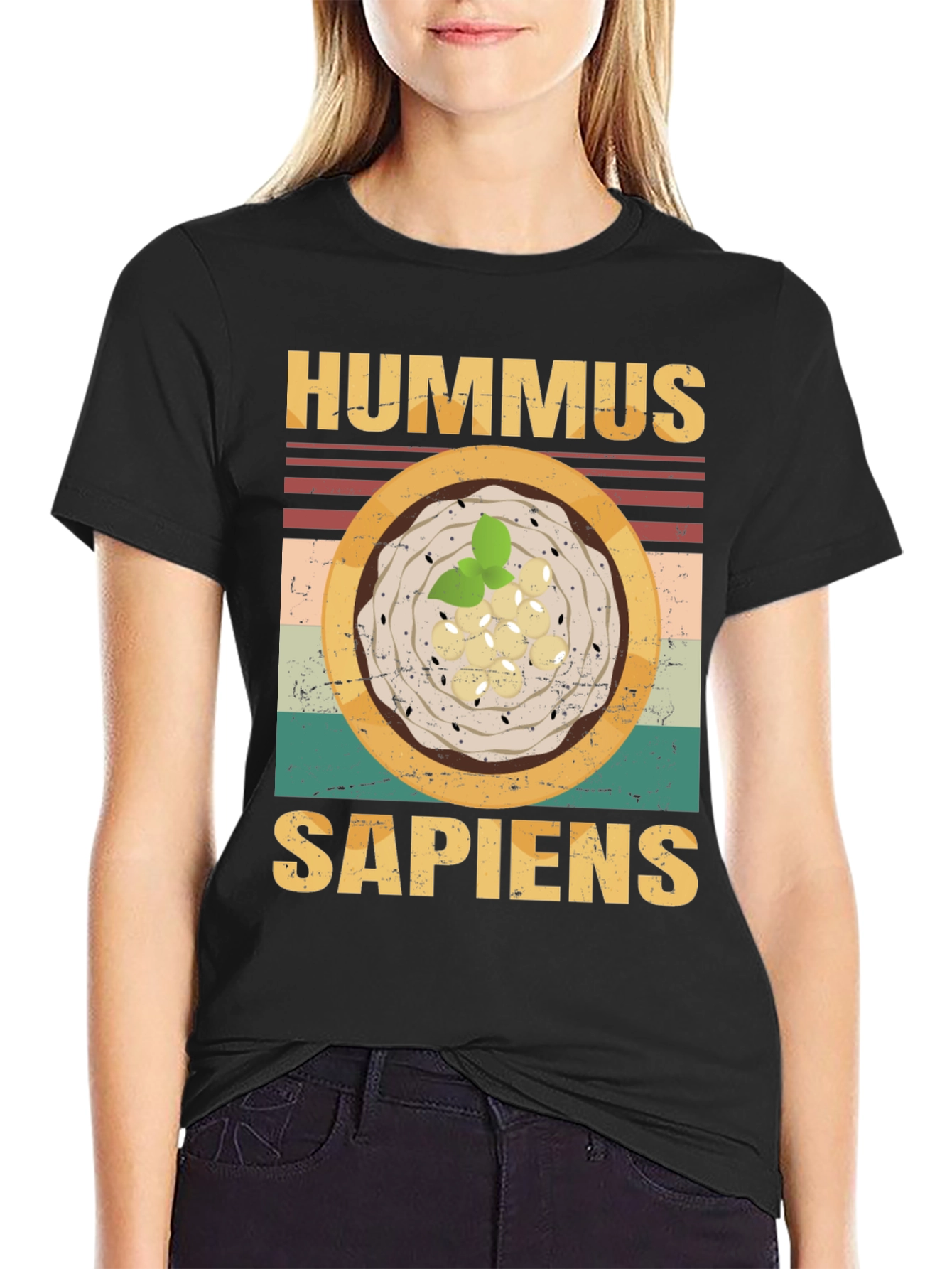 Black Hummus Sapiens Graphic Tee - Funny Food Lover's T-Shirt view 2