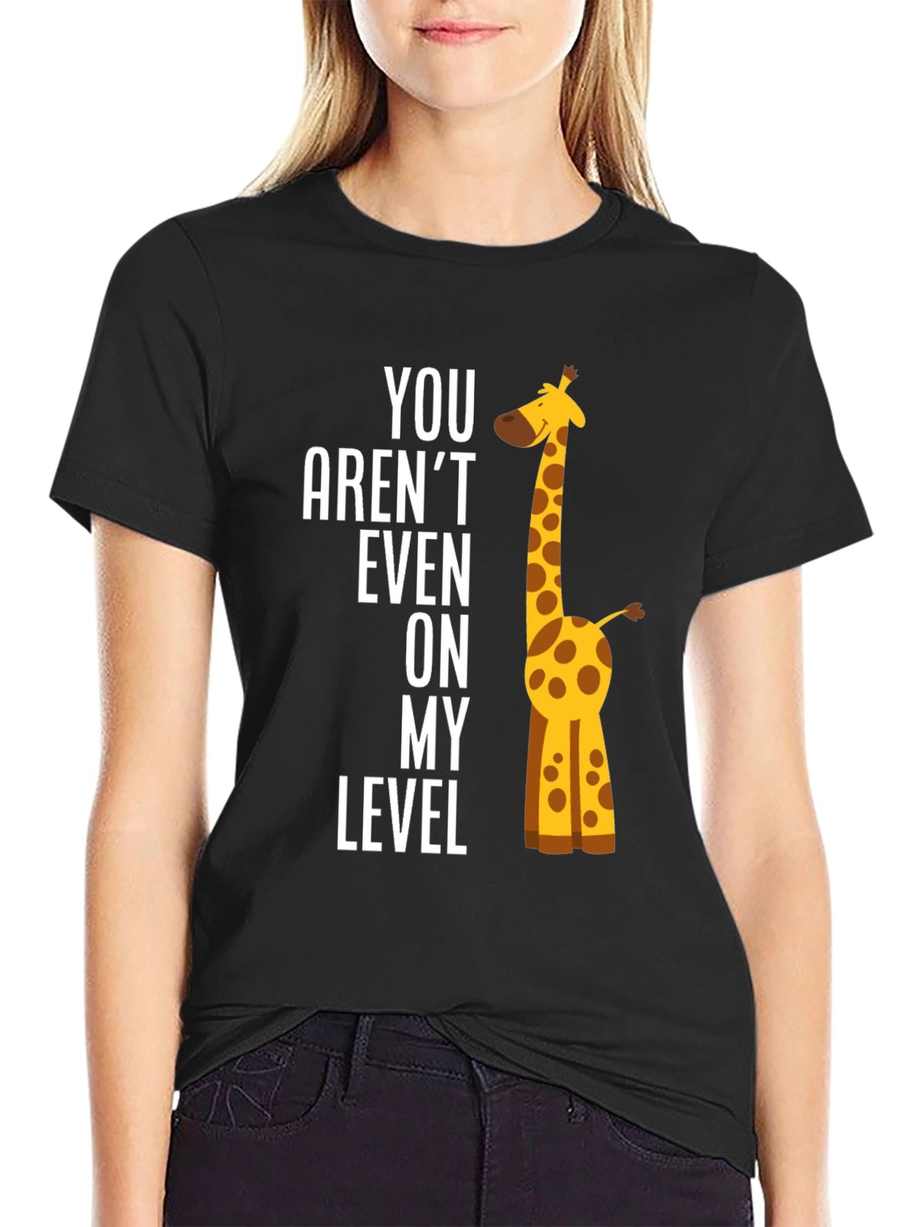 Black Funny Giraffe T-Shirt - "You Aren't Even on My Level" view 2