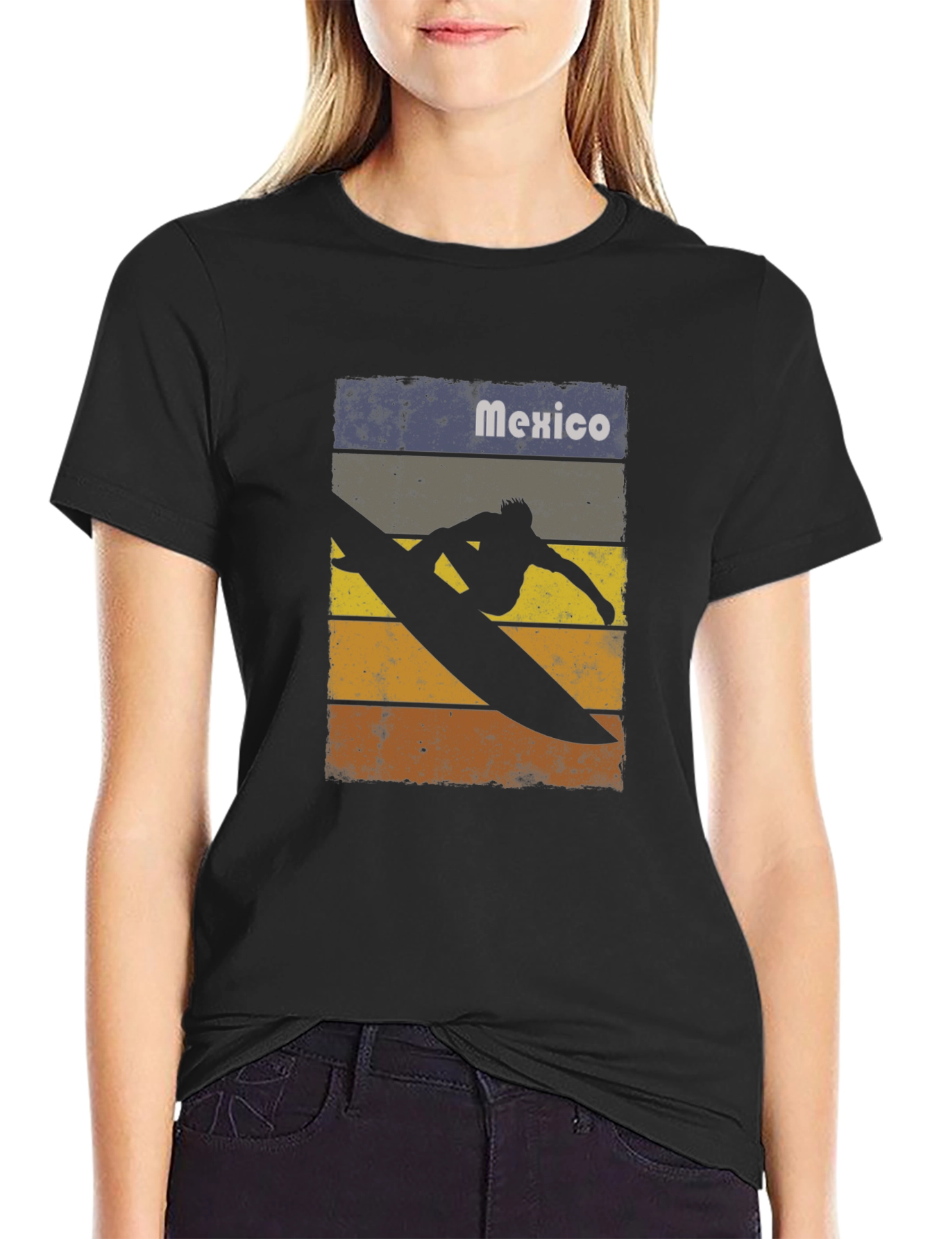 Black Mexico Surfing T-Shirt - Retro Style Black Tee view 2