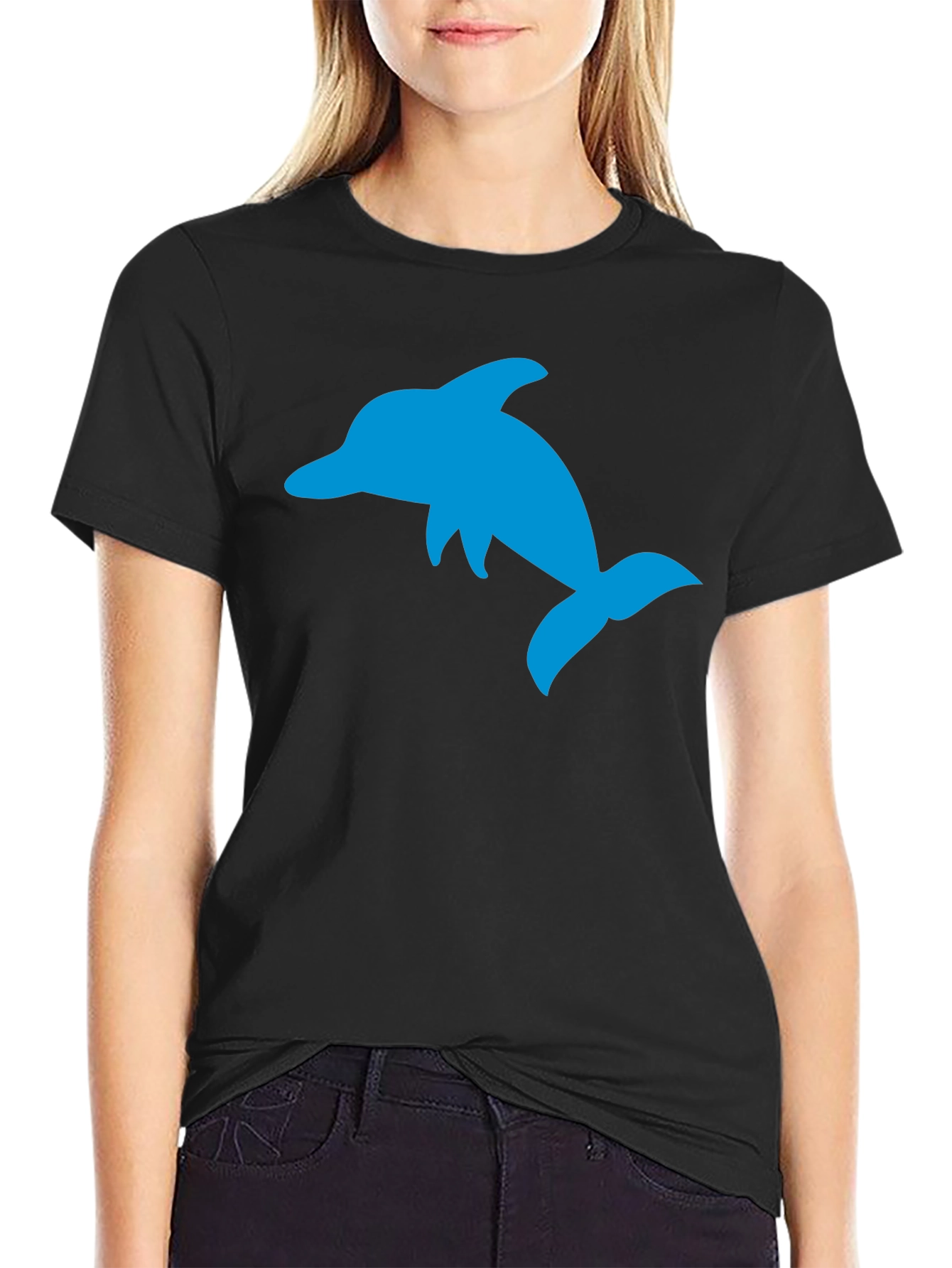 Black Black T-Shirt with Blue Dolphin Graphic view 2