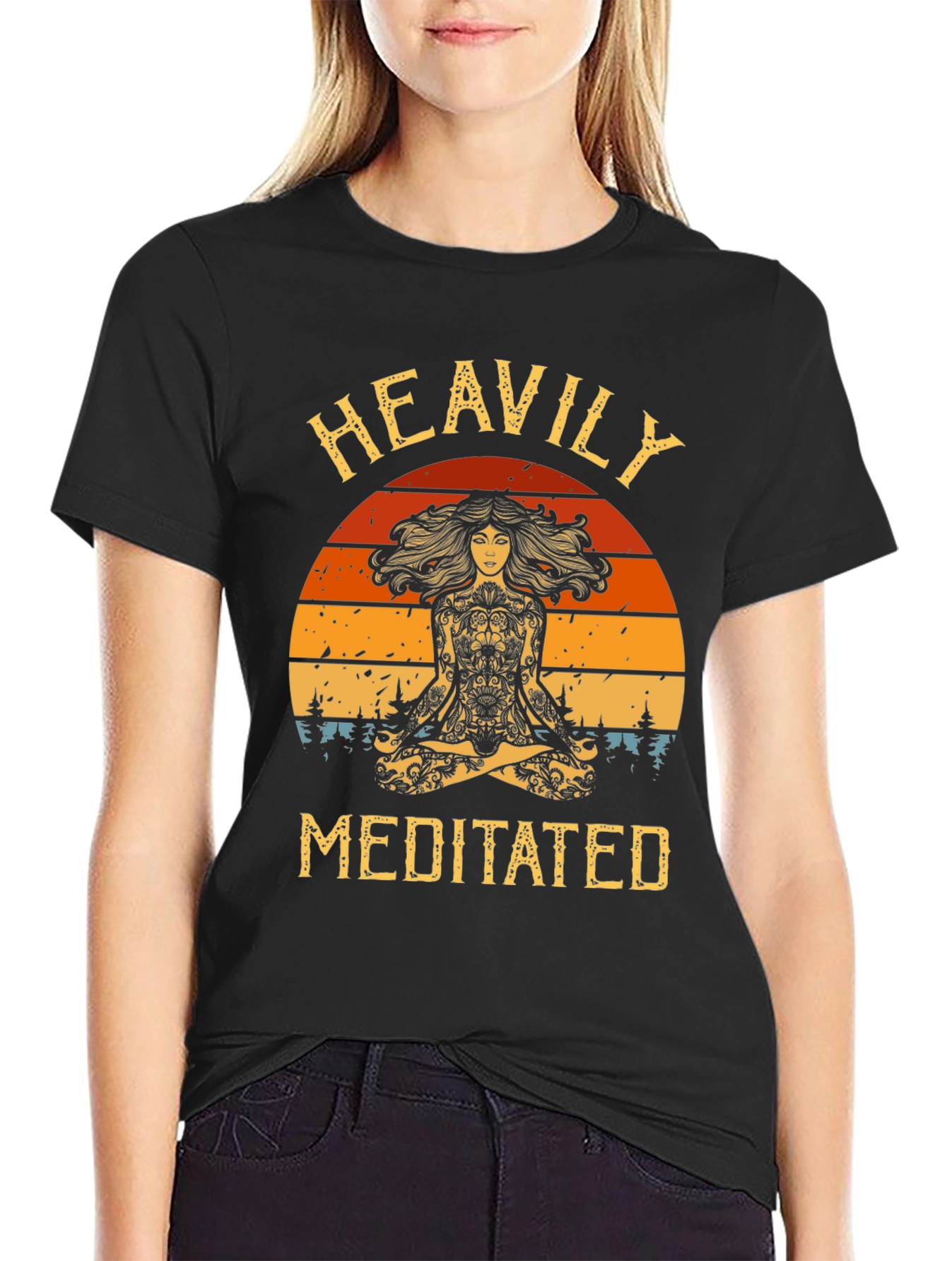 Black Heavily Meditated Graphic Tee - Yoga Meditation Shirt view 2