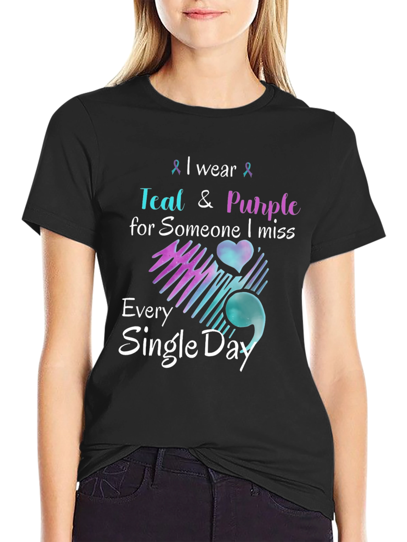Black Teal & Purple Remembrance T-Shirt - Missed Loved One view 2