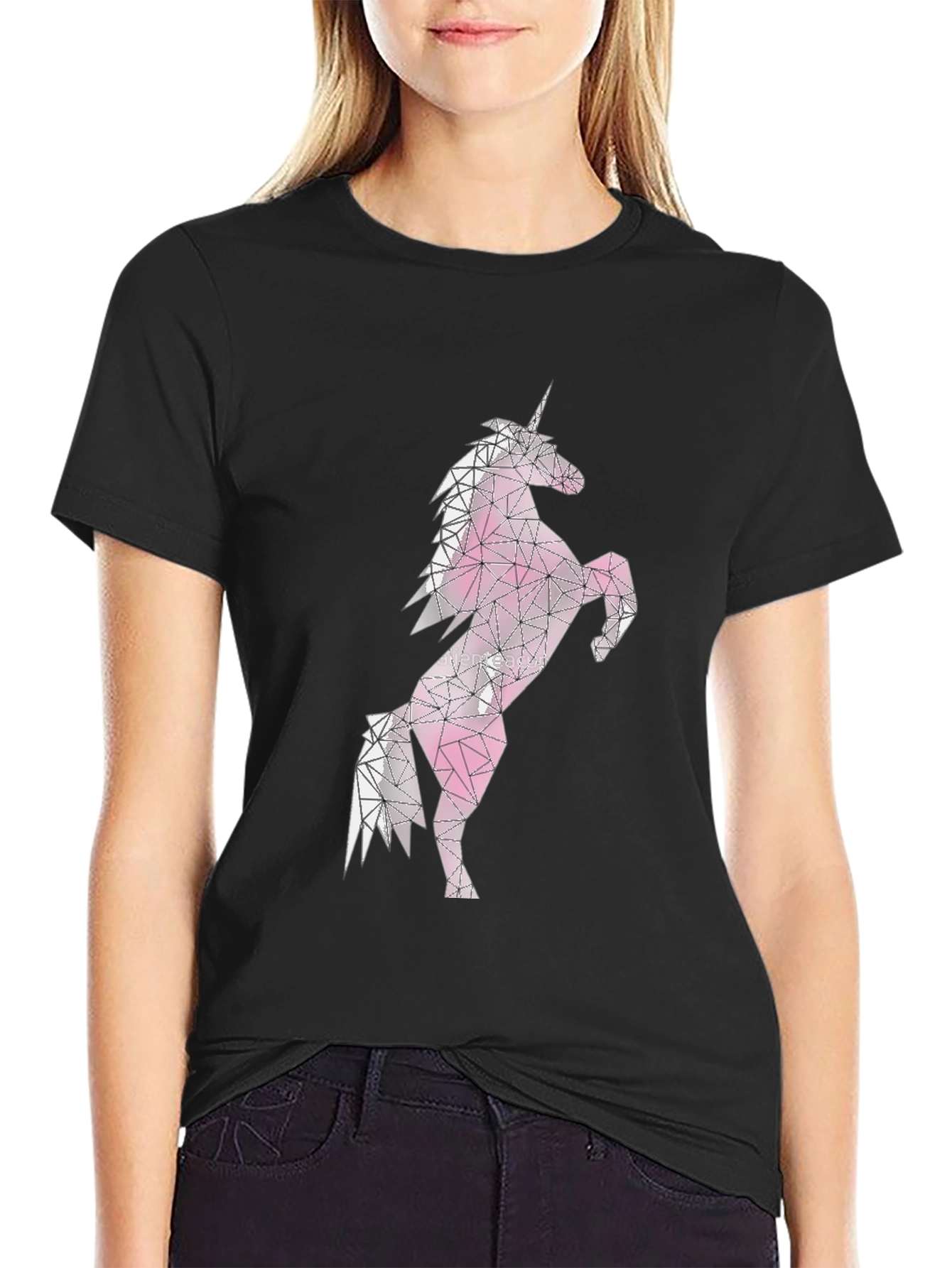 Black Geometric Unicorn Graphic Tee view 2