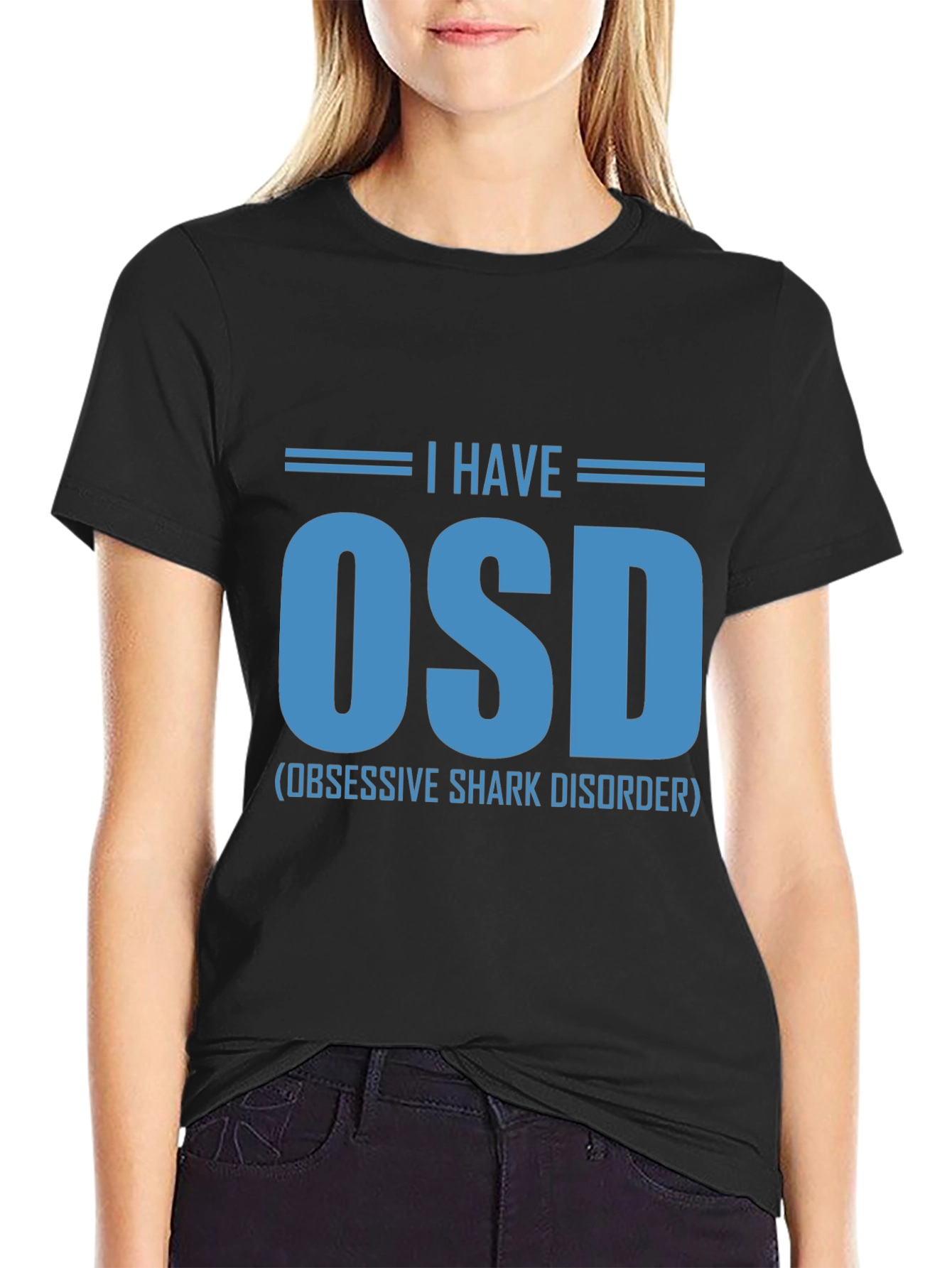 Black Obsessive Shark Disorder T-Shirt - OSD Funny Tee view 2
