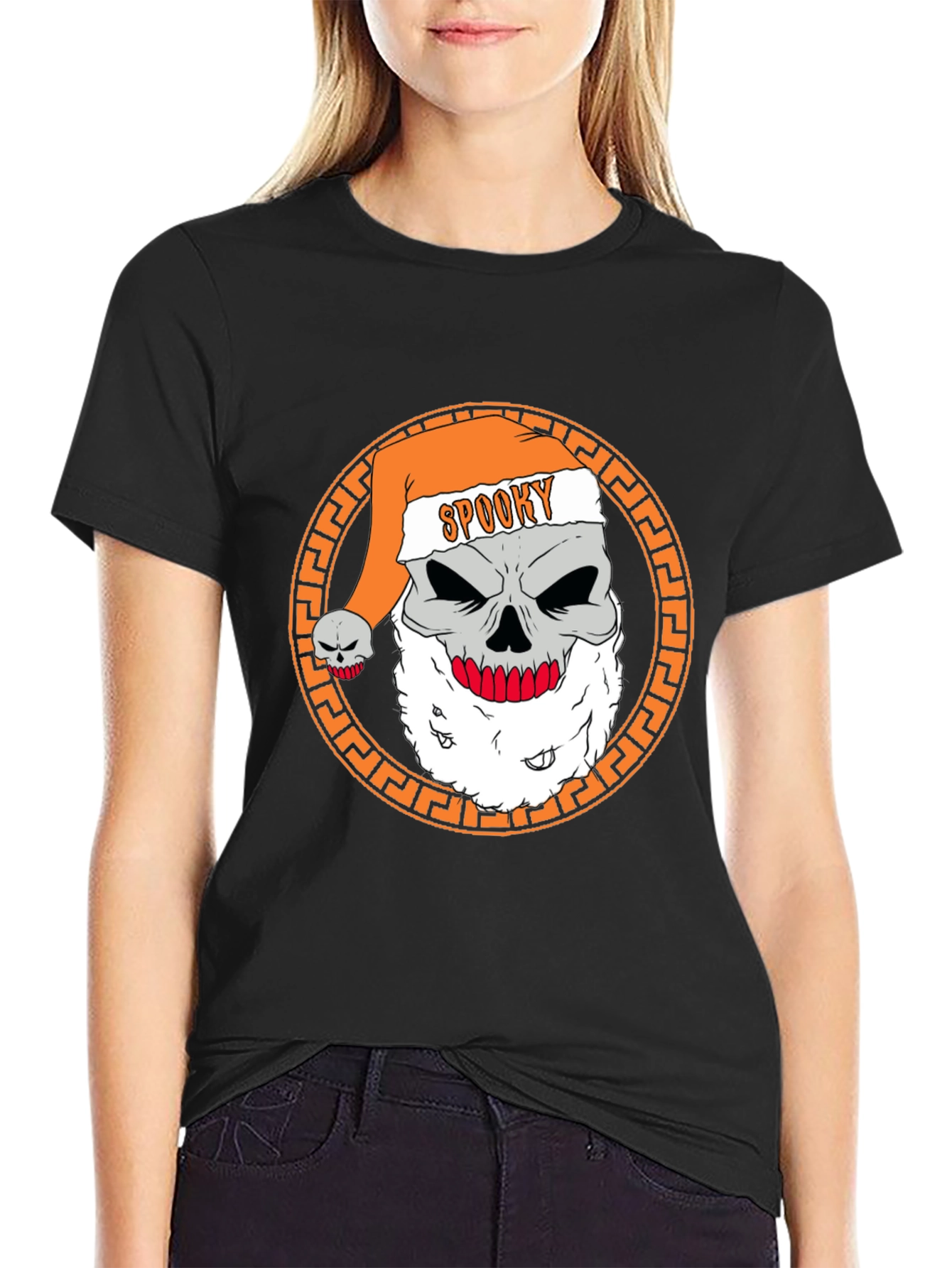 Black Spooky Santa Skull Graphic Tee view 2