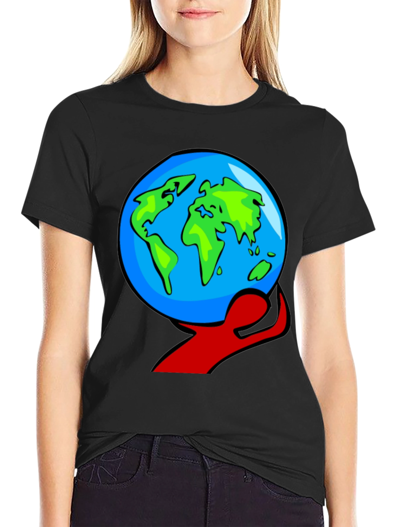 Black World in Hand Graphic Tee - Black Cotton T-Shirt view 2