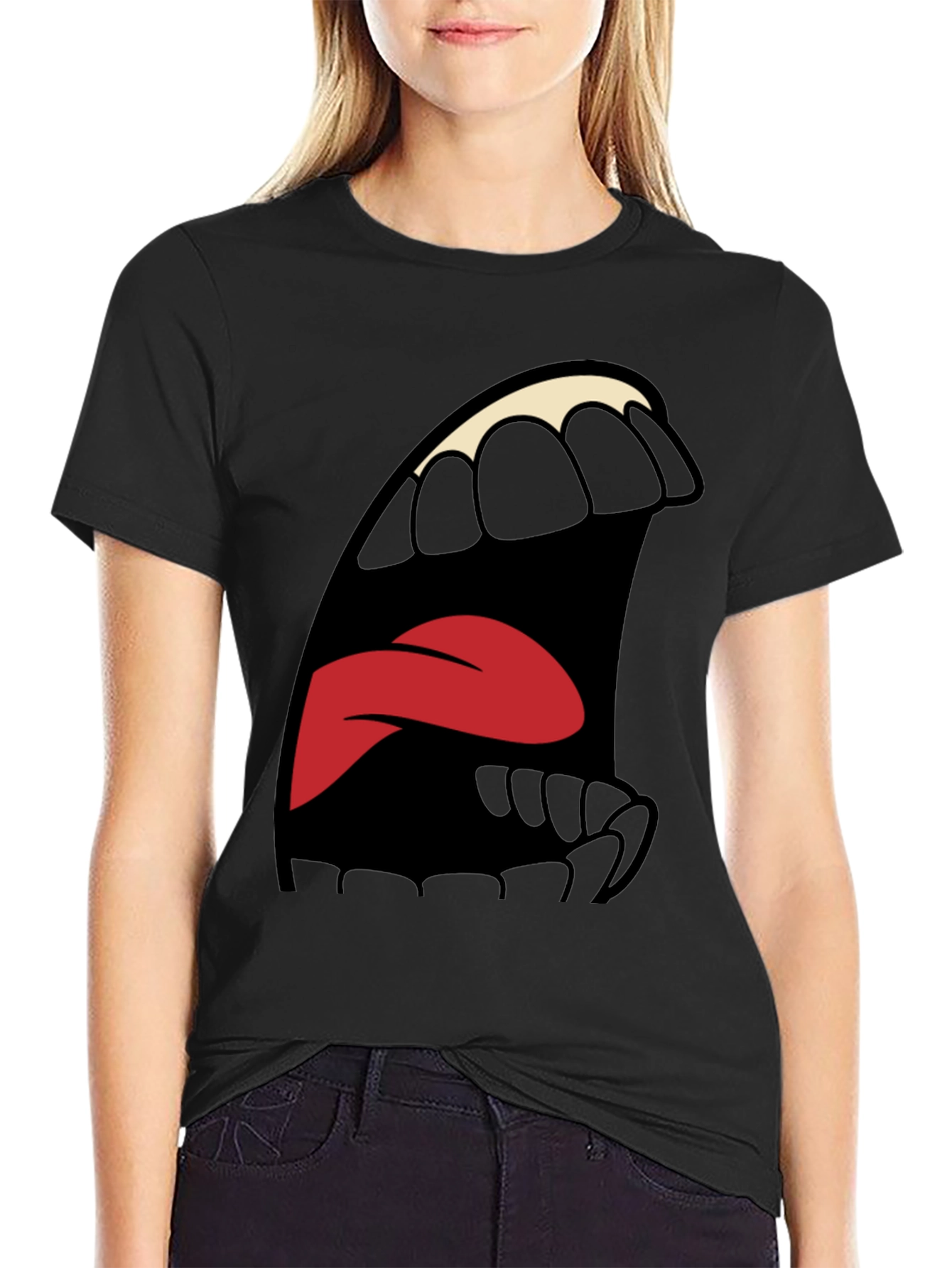 Black Cartoon Mouth Graphic Tee - Expressive Style view 2