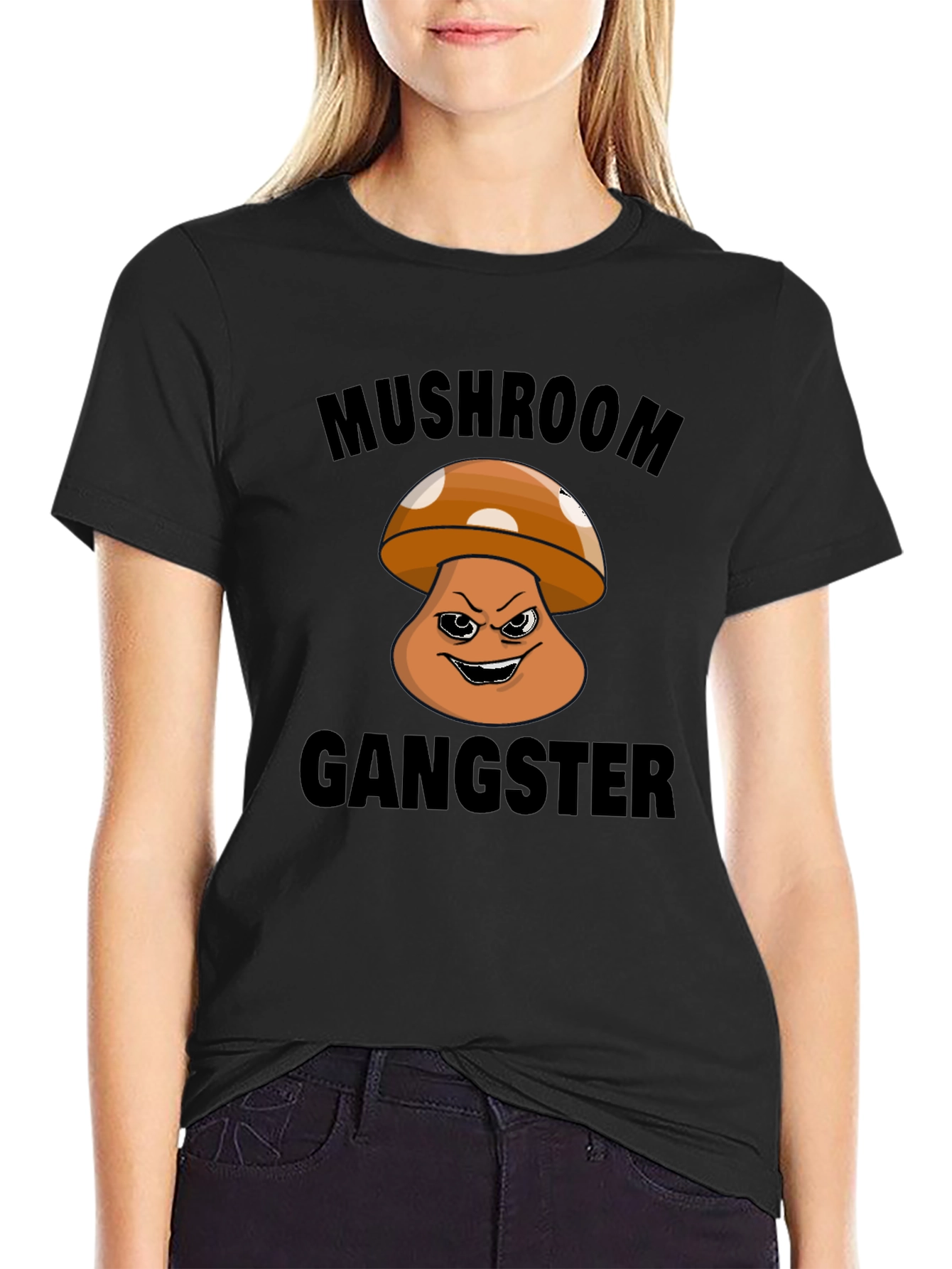 Black Mushroom Gangster Graphic T-Shirt - Black view 2