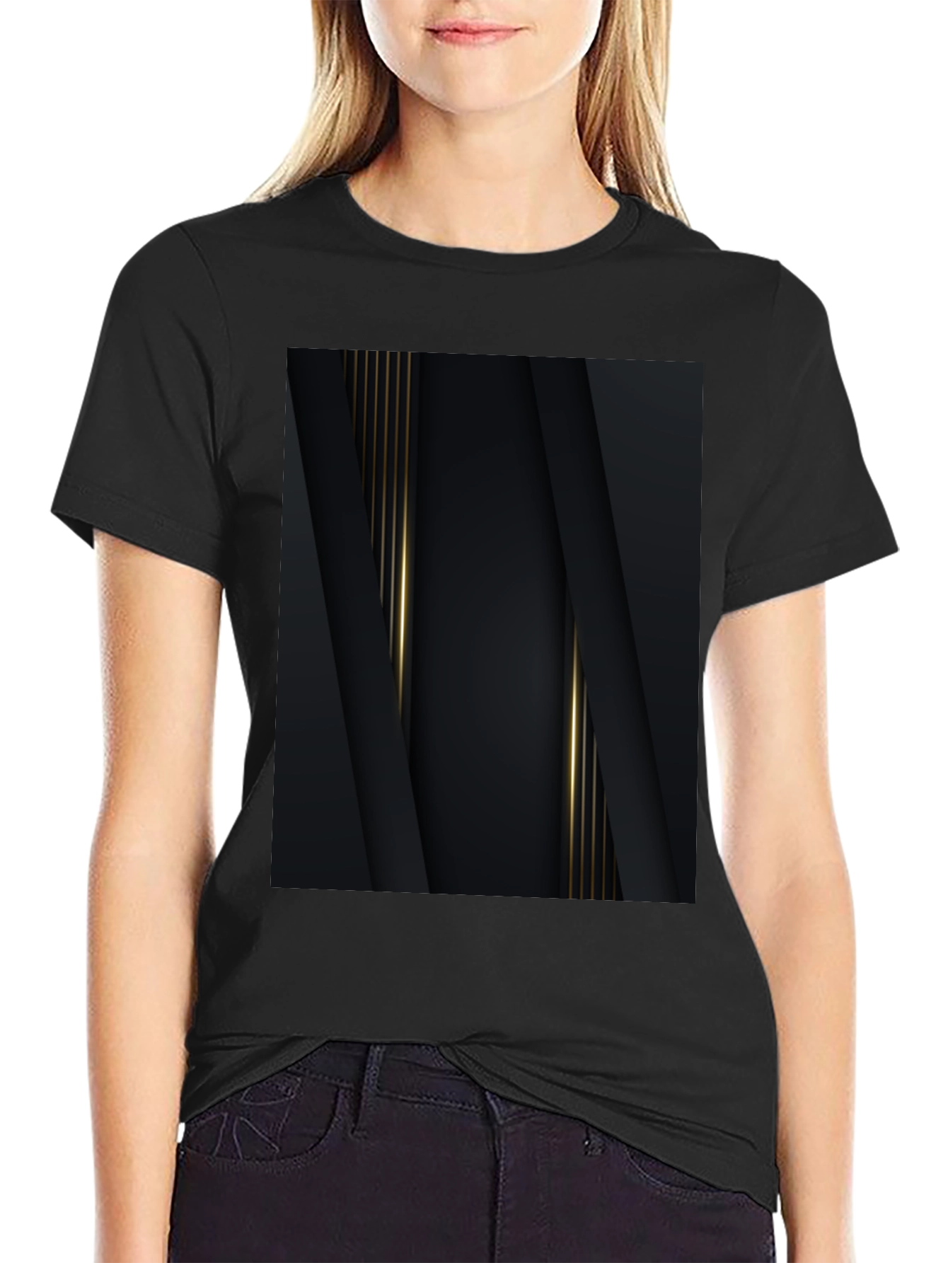 Black Elegant Black & Gold Abstract Design Tee view 2