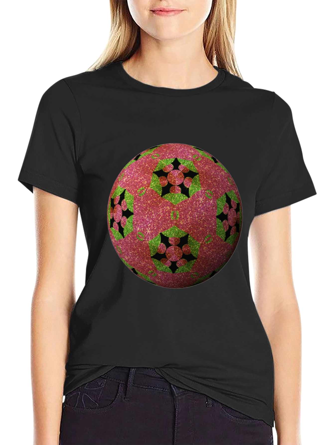 Black Abstract Orb Design Tee view 2
