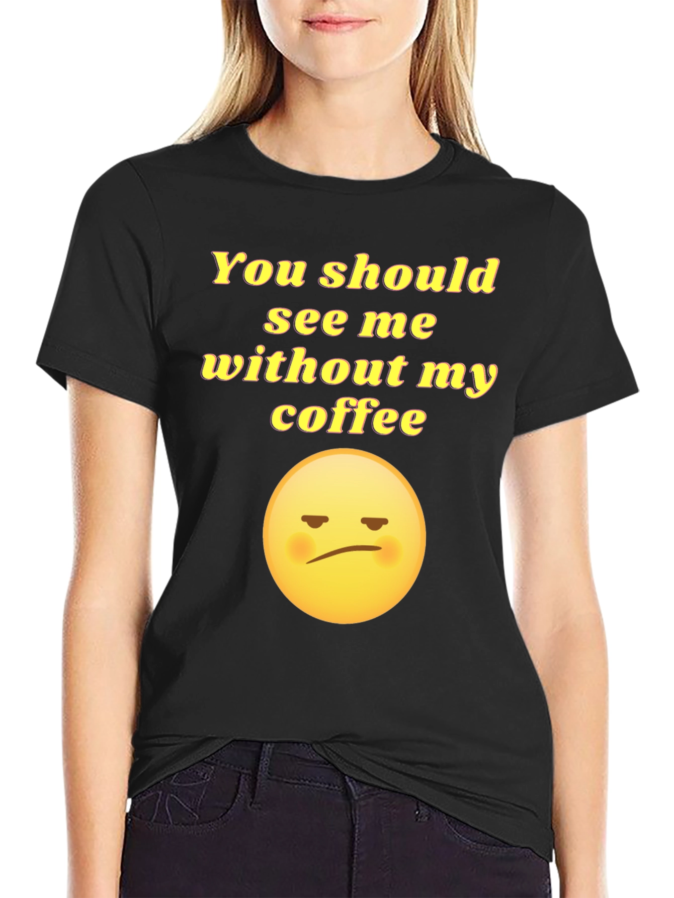 Black Funny "No Coffee" Graphic T-Shirt view 2