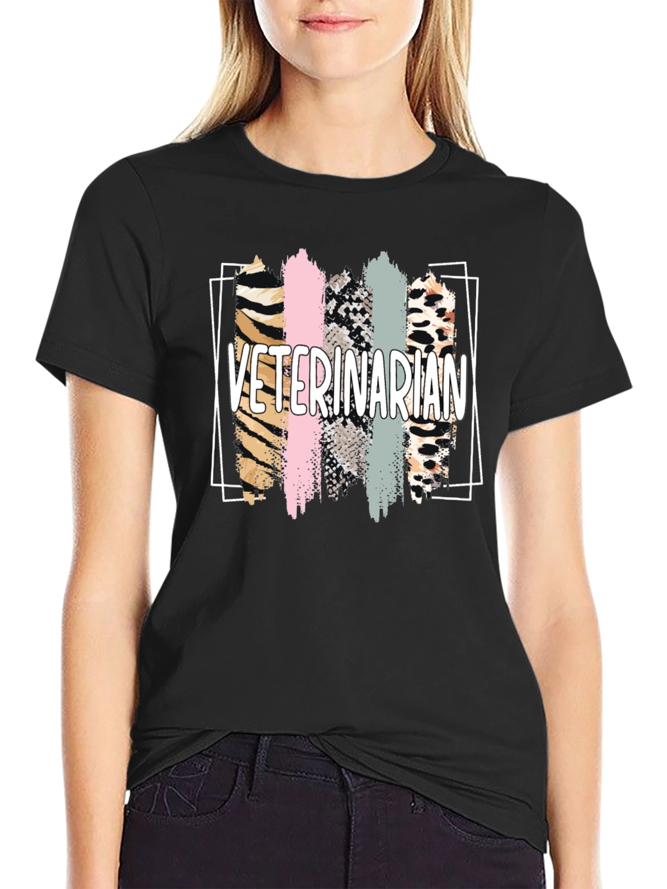 Black Veterinarian Animal Print T-Shirt view 2