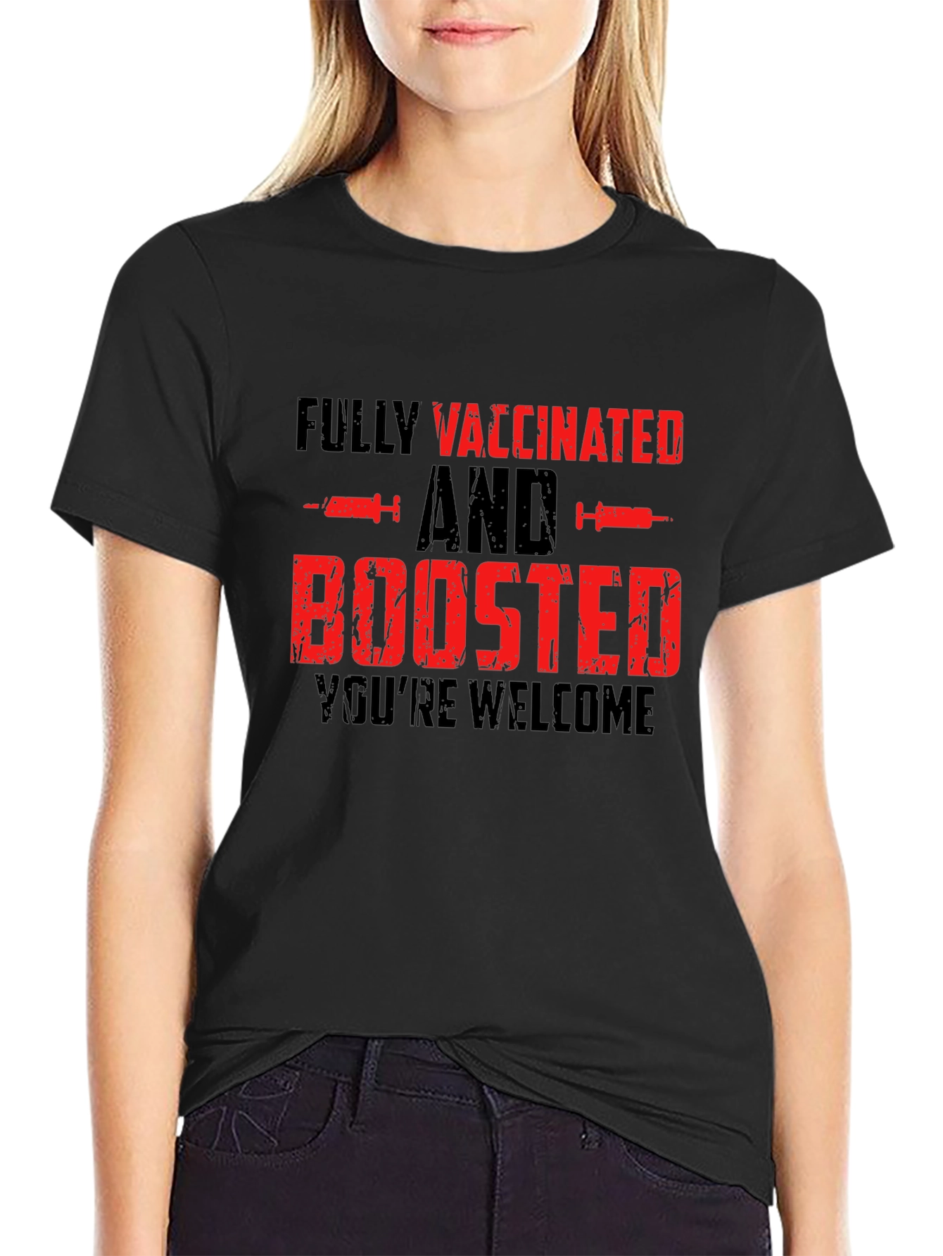 Black Fully Vaccinated & Boosted Novelty T-Shirt view 2
