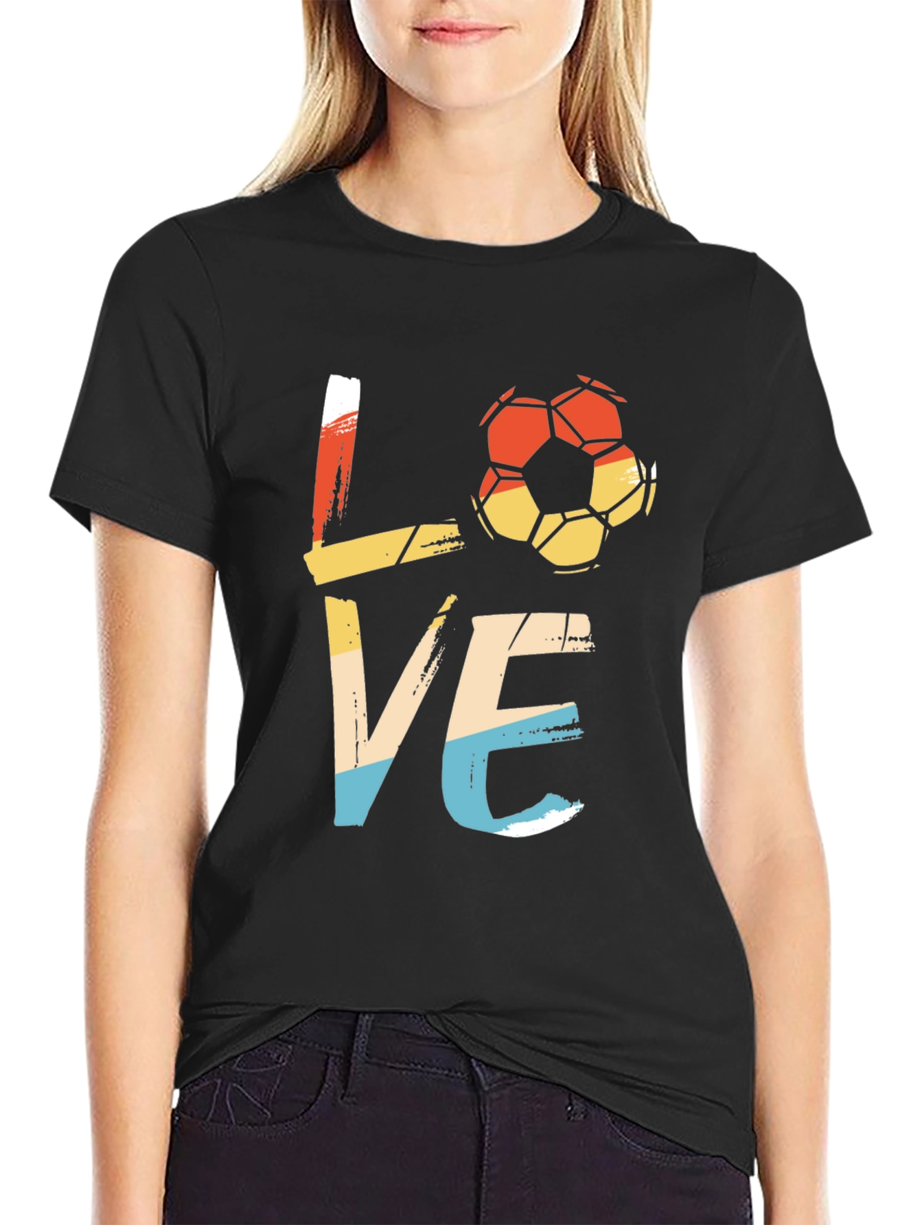 Black Retro Soccer LOVE Graphic Tee view 2